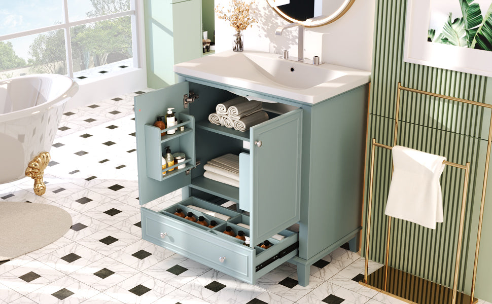 30" Bathroom Vanity with Sink Combo, Multi-functional Bathroom Cabinet with Doors and Drawer, Solid Frame and MDF Board, Green