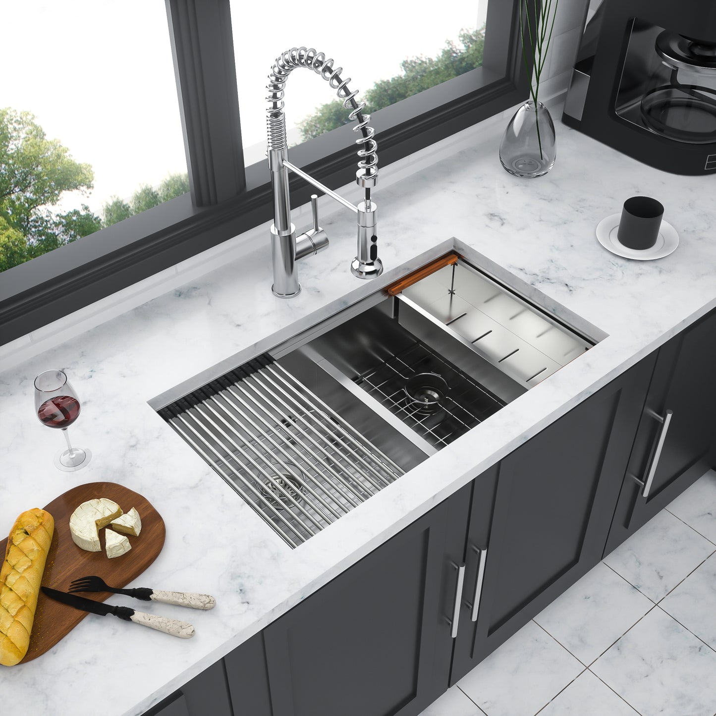 Stainless Steel Farmhouse Double Bowl Kitchen Sink with Silencer Pad