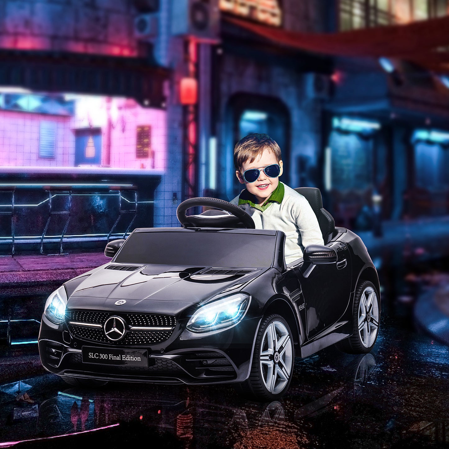 Aosom Mercedes SLC 300 Licensed Kids Electric Car with Remote Control, 12V Battery Powered Kids Ride on Car with Music, Lights, Suspension for 3-6 Years Old, Black