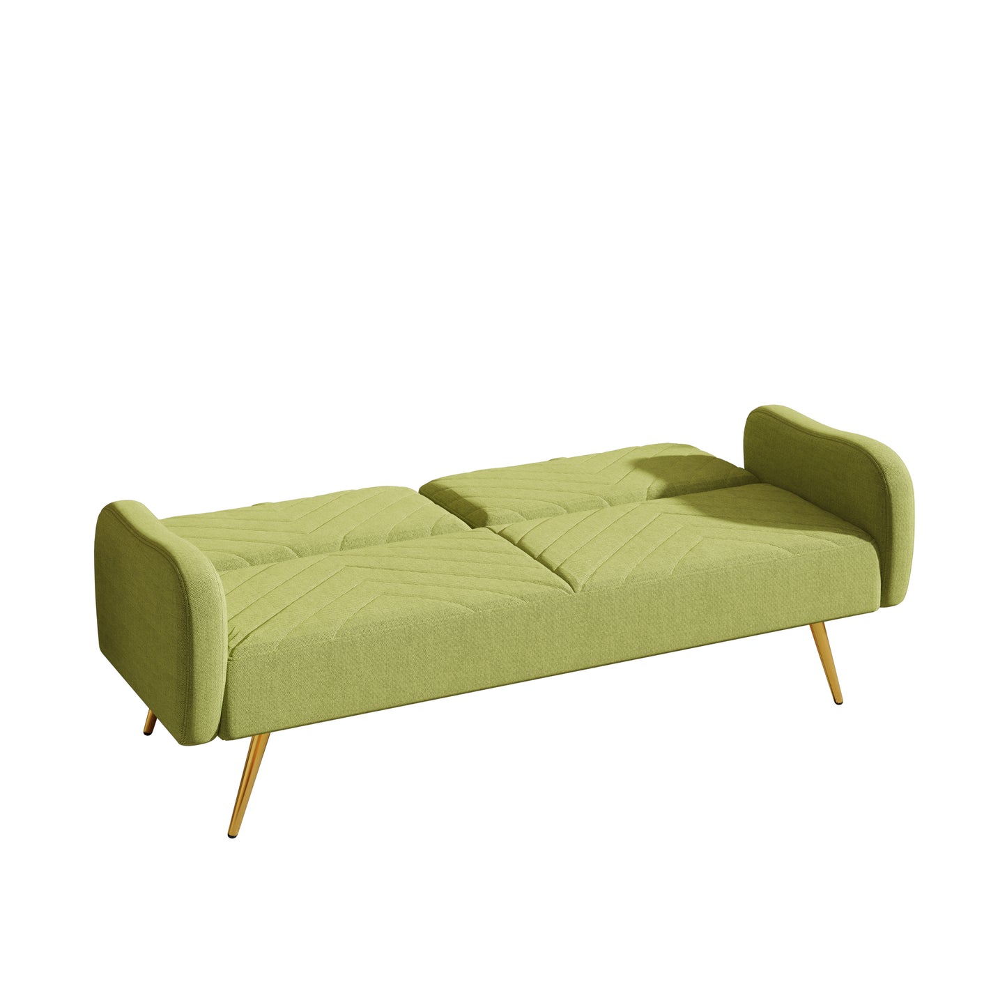 70.47 Green Fabric Double Sofa with Adjustable Split Backrest and Two Throw Pillows