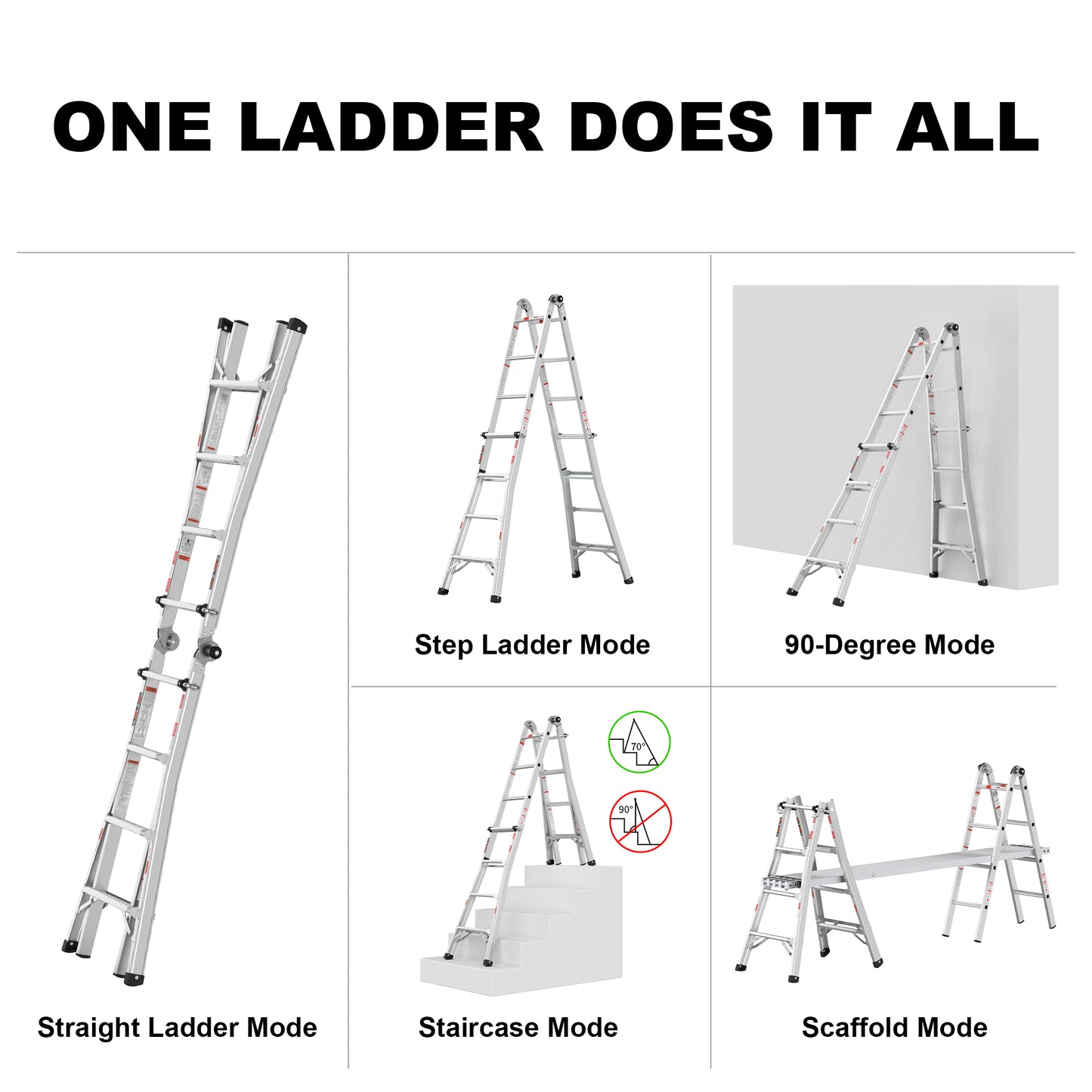 Multi position foldable engineering multifunctional aluminum alloy ladder A-type ladder straight ladder 17ft for home