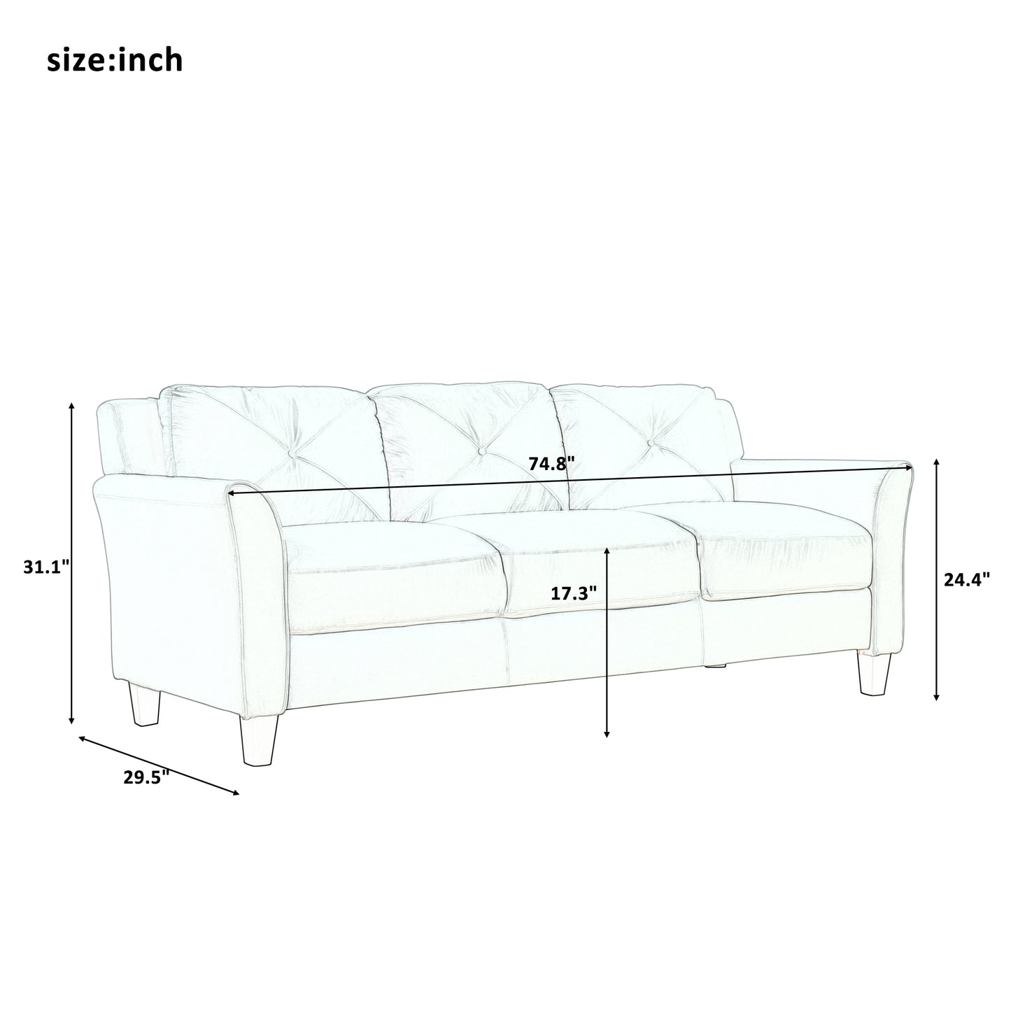 U_STYLE Button Tufted 3 Piece Chair Loveseat Sofa Set