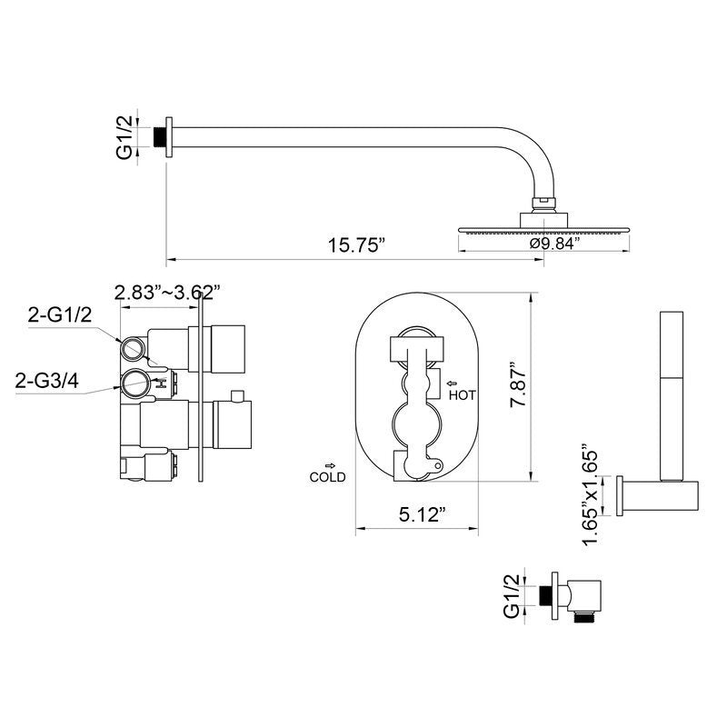 Matte Black Thermostatic Rainfall Shower System with Handheld Shower