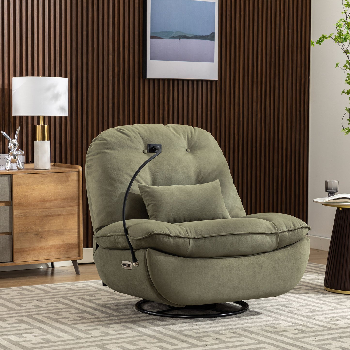 Green Smart Power Recliner Sofa with Integrated USB Charger, Bluetooth, and Voice Control