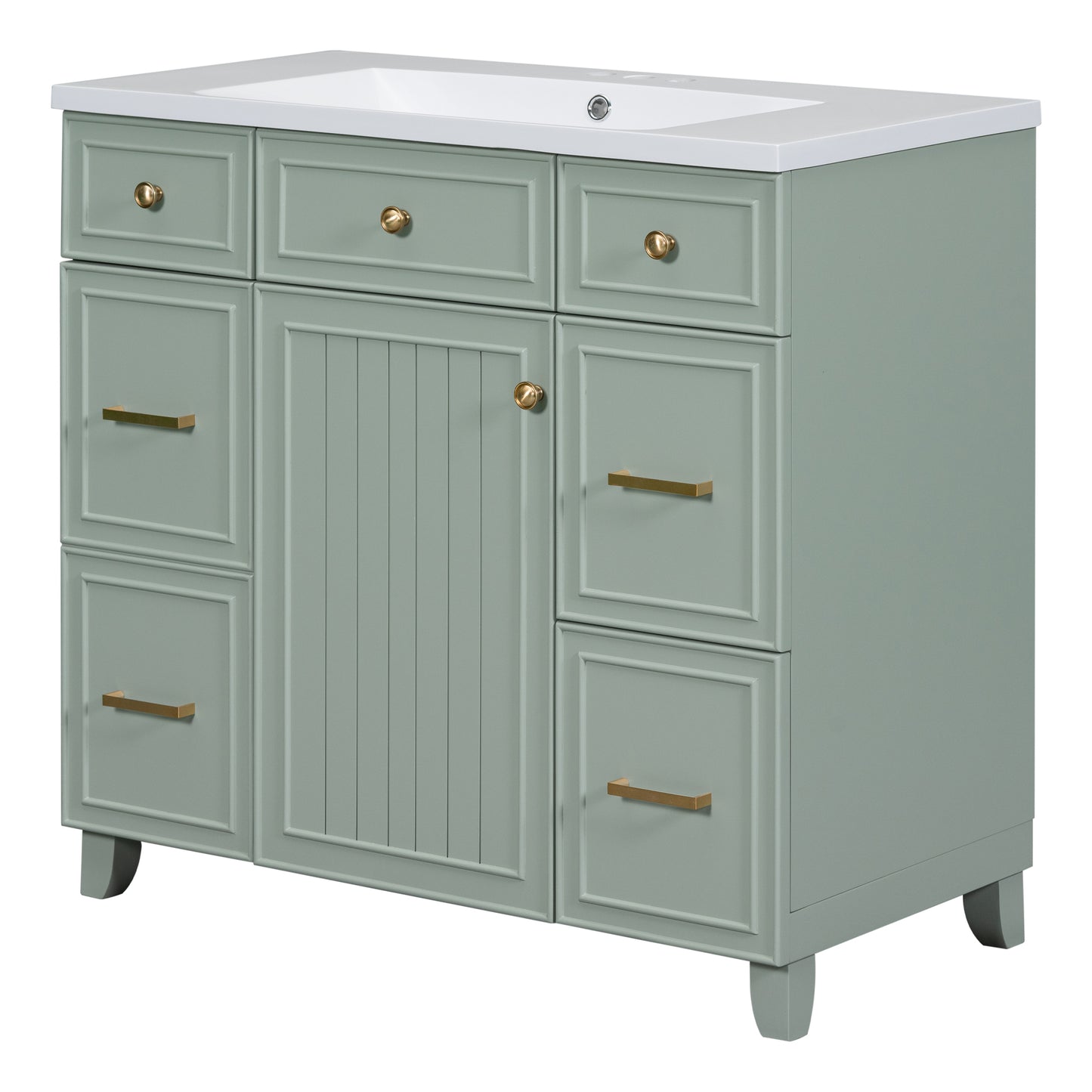 36" Bathroom Vanity Cabinet with Sink Top Combo Set, Green, Single Sink, Shaker Cabinet with Soft Closing Door and Drawer