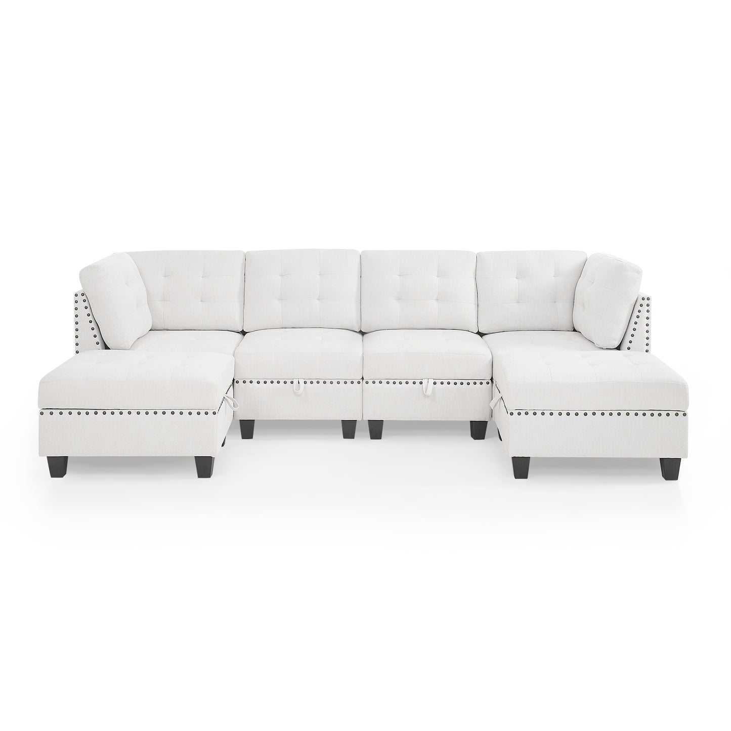 U-shaped Ivory Chenille Modular Sectional Sofa with DIY Combination