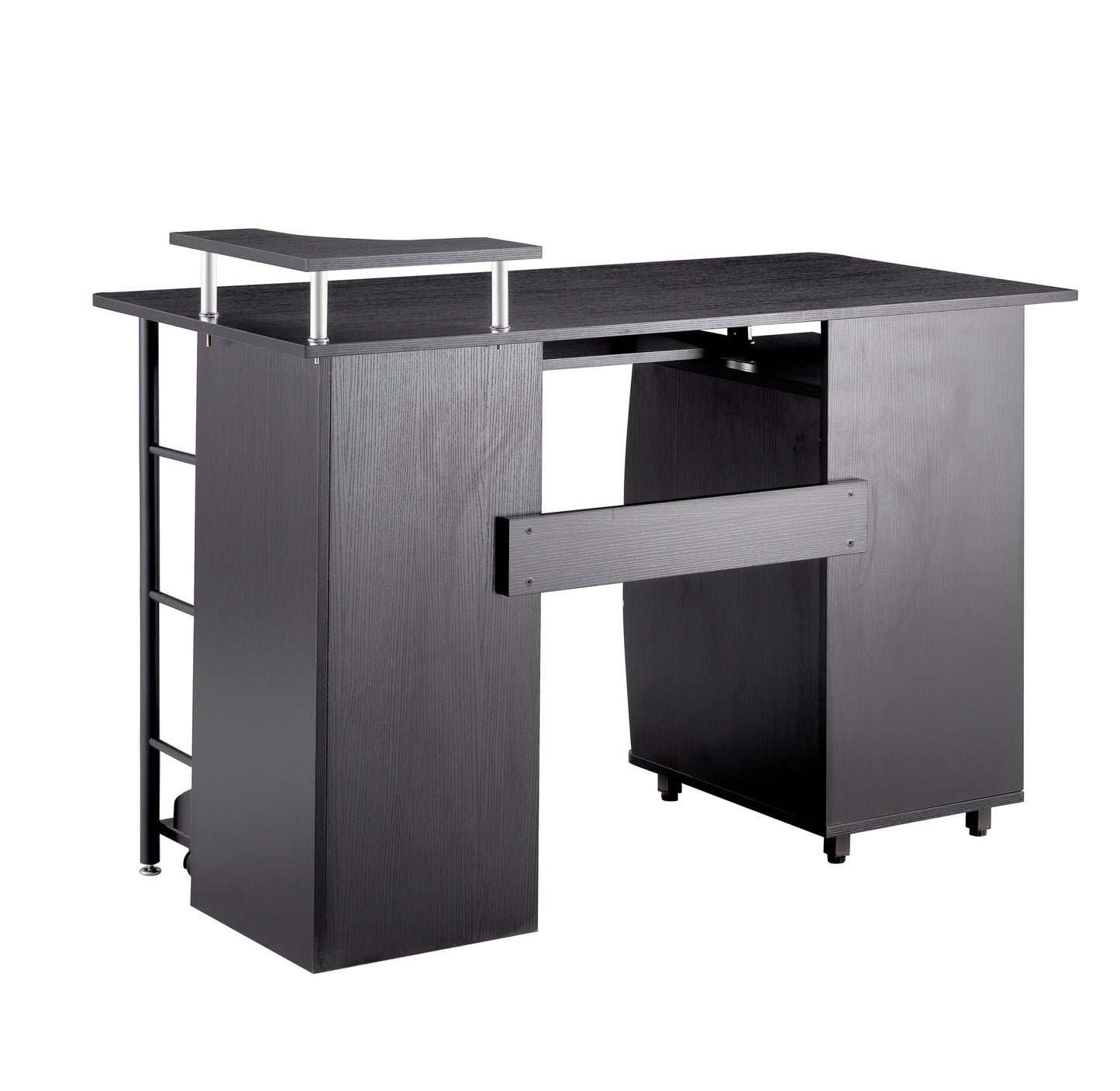 Sleek Black Solid Wood Computer Desk with Storage Shelves and Planting Shelf - 47.24''L x 21.65''W x 34.35''H