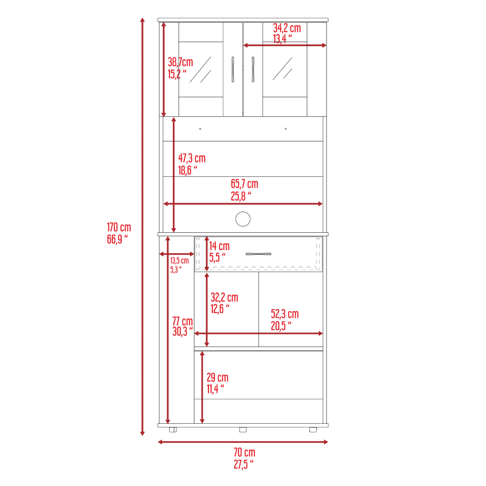 DEPOT E-SHOP Victoria Pantry Double Door Cabinet, One Drawer, Two Shelves, Three Side Shelves, White