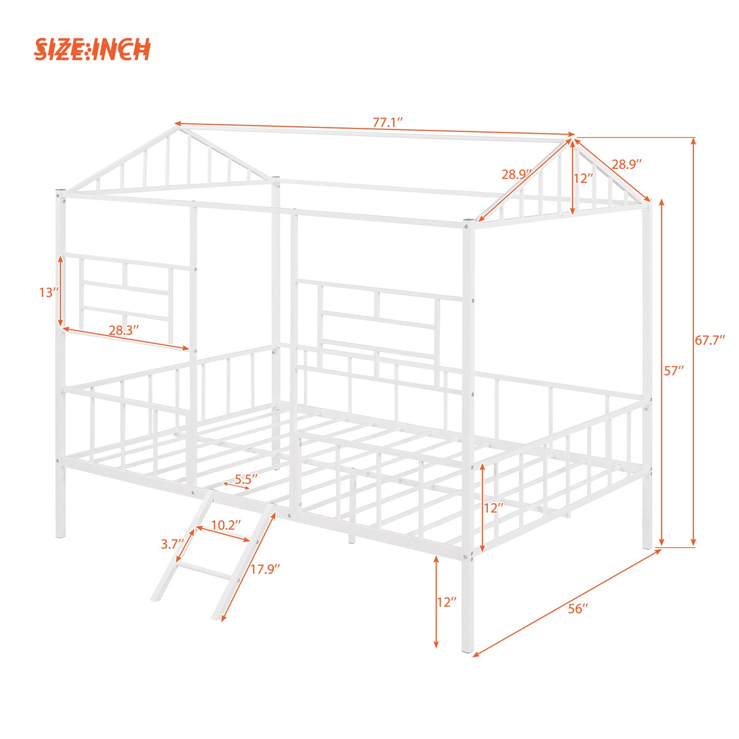 Metal House Bed Frame Full Size with Slatted Support No Box Spring Needed White