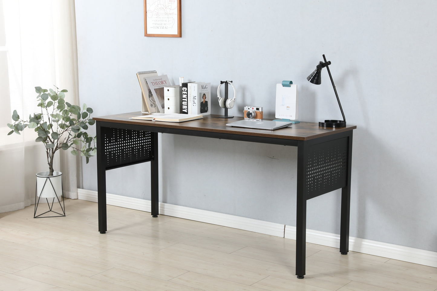 Contemporary Black Metal Panel Desk for Home Office Workstation