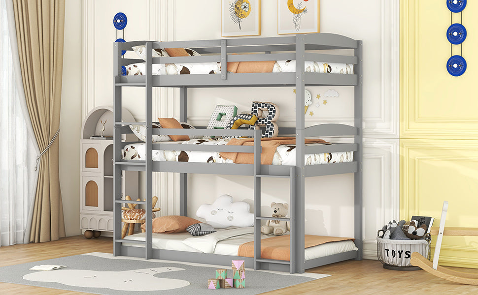 Gray Stain Triple Tier Bunk Bed