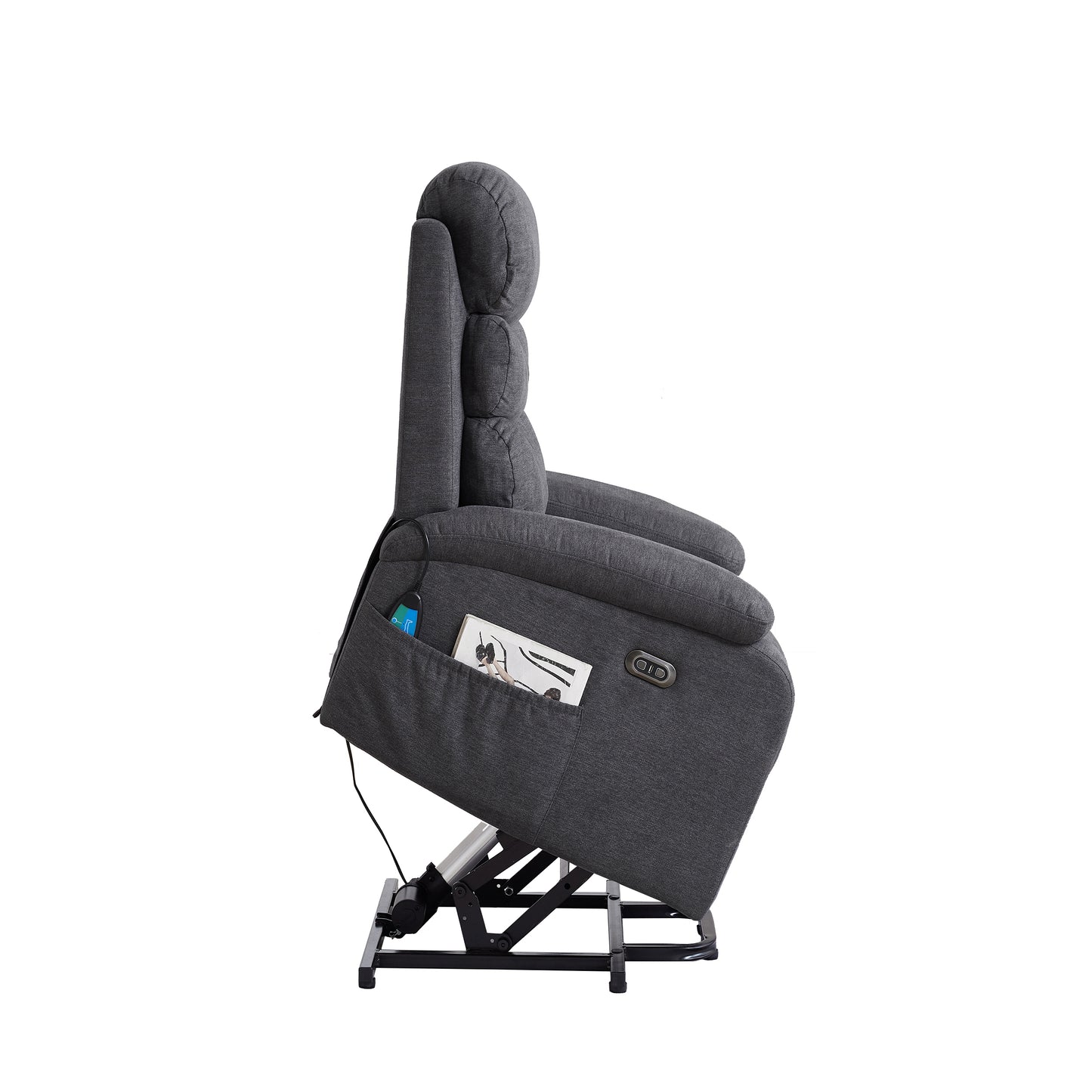 Electric Power Lift Recliner Chair with Massage and Heating - Grey Linen Fabric and USB Port