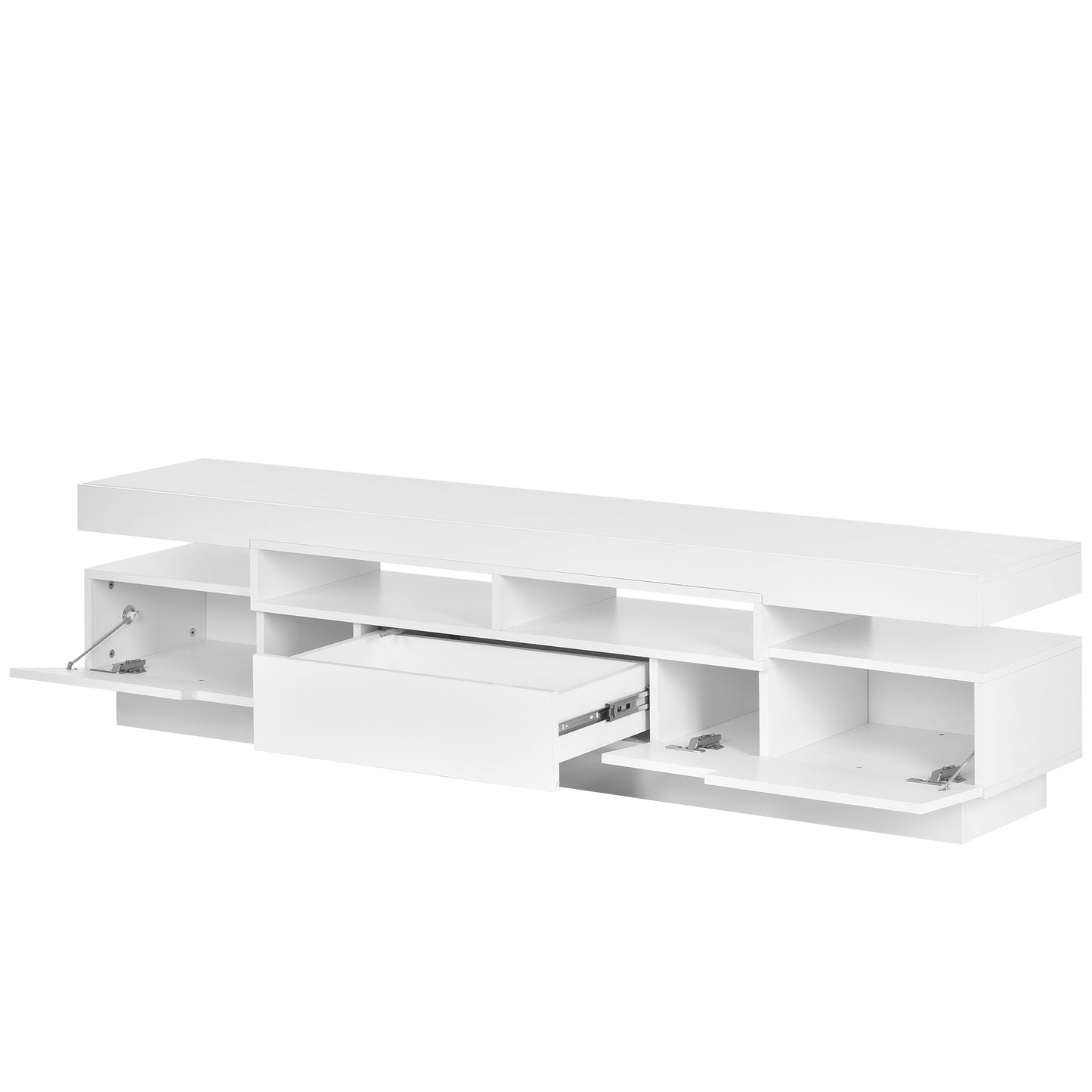 Sleek White TV Stand with Multi-Color LED Lights and Storage for 75 Inch TV