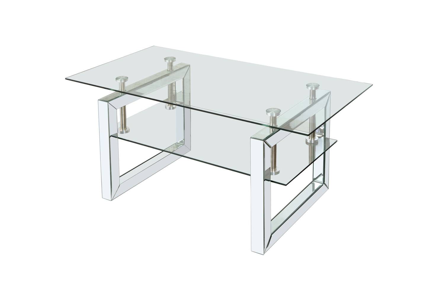 Modern Transparent Tempered Glass Coffee Table with Mirror Design