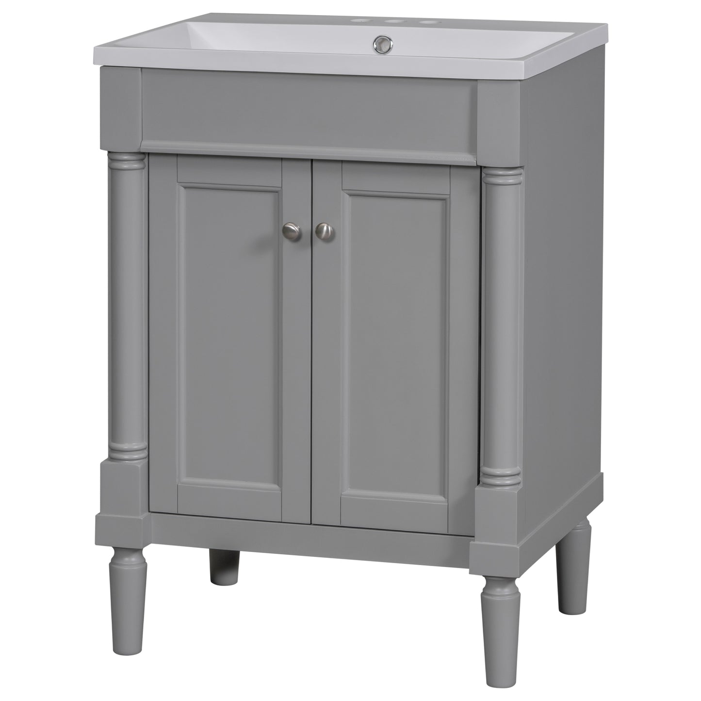 24'' Bathroom Vanity with Top Sink, 2-Tier Modern Bathroom Storage Cabinet, Single Sink Bathroom Vanity, Large Storage Shelves