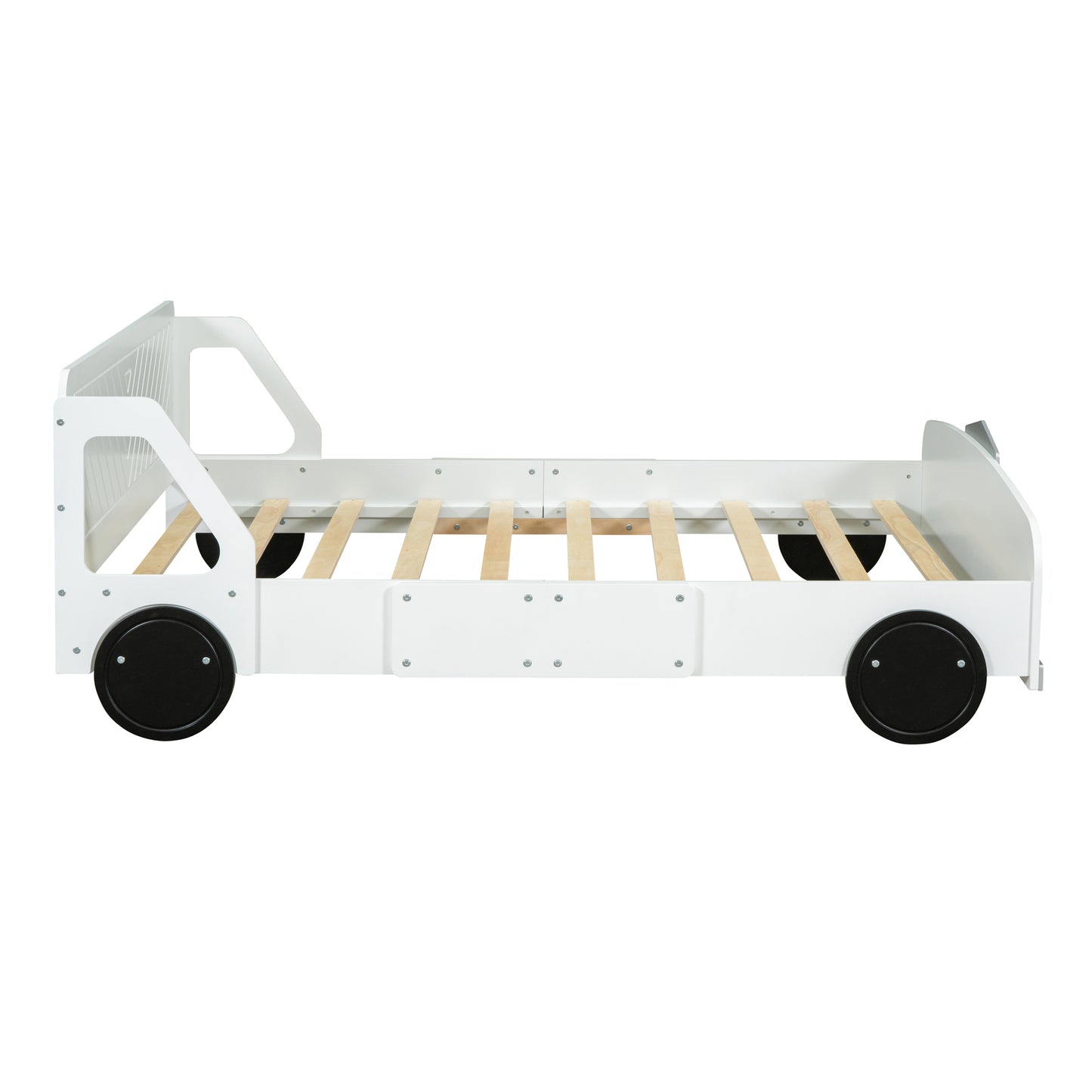 Full Size Car-Shaped Platform Bed with Wheels,White