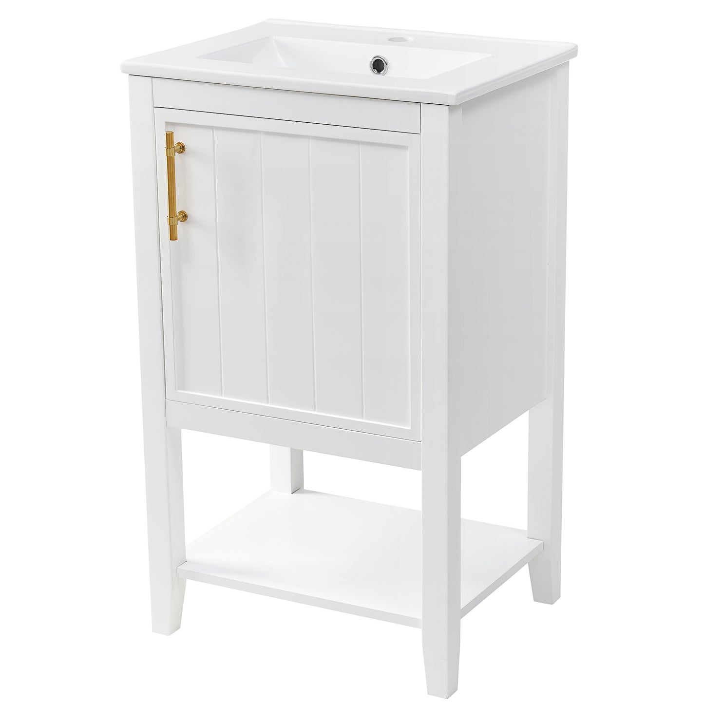 20" Bathroom Vanity with Sink, Bathroom Cabinet with Soft Closing Door, Storage Rack and Open Shelf, White