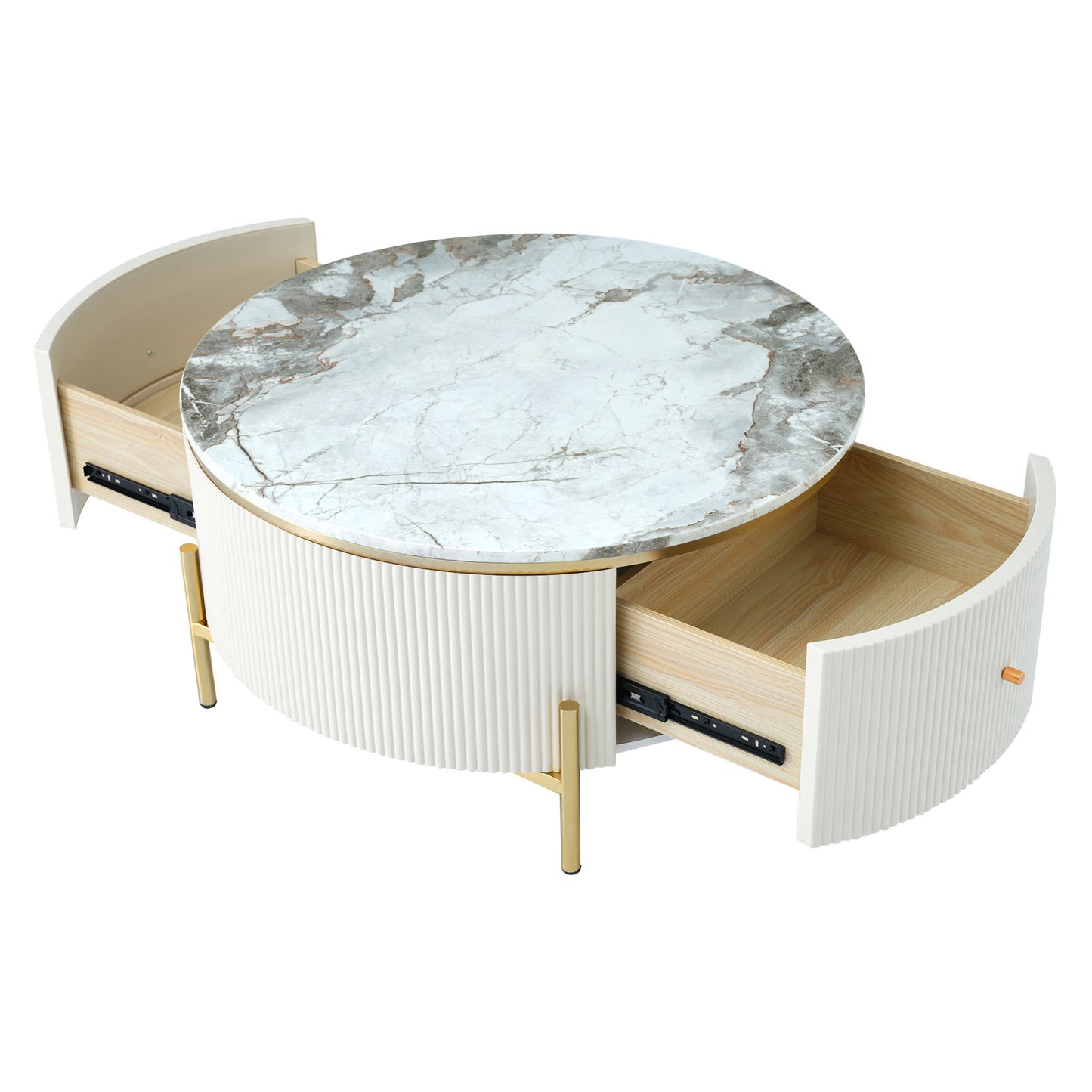 Sleek Round Coffee Table with Two Large Drawers Storage Accent Table (31.5'')