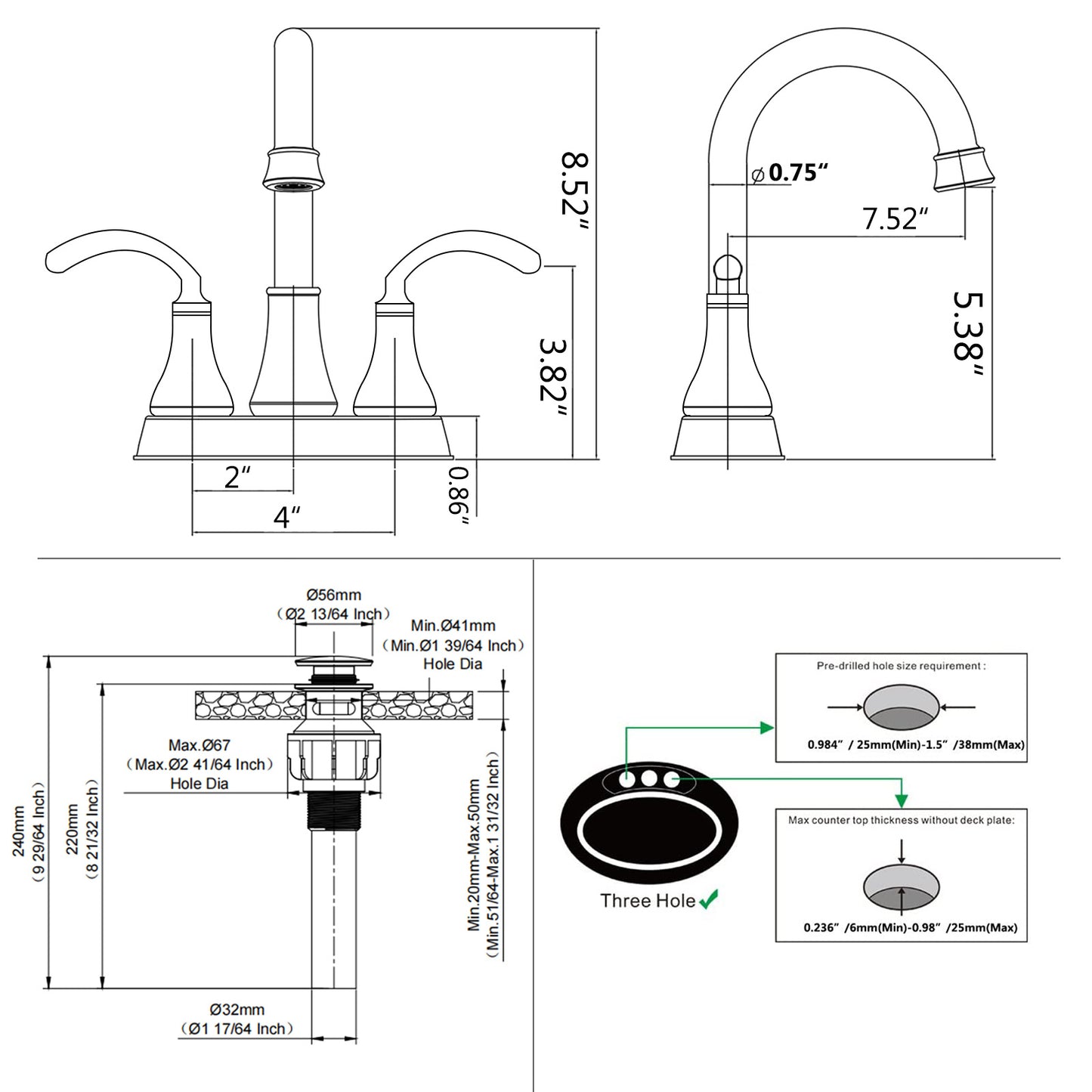 Bathroom Sink Faucet Set with Dual Handles and Pop-Up Drain