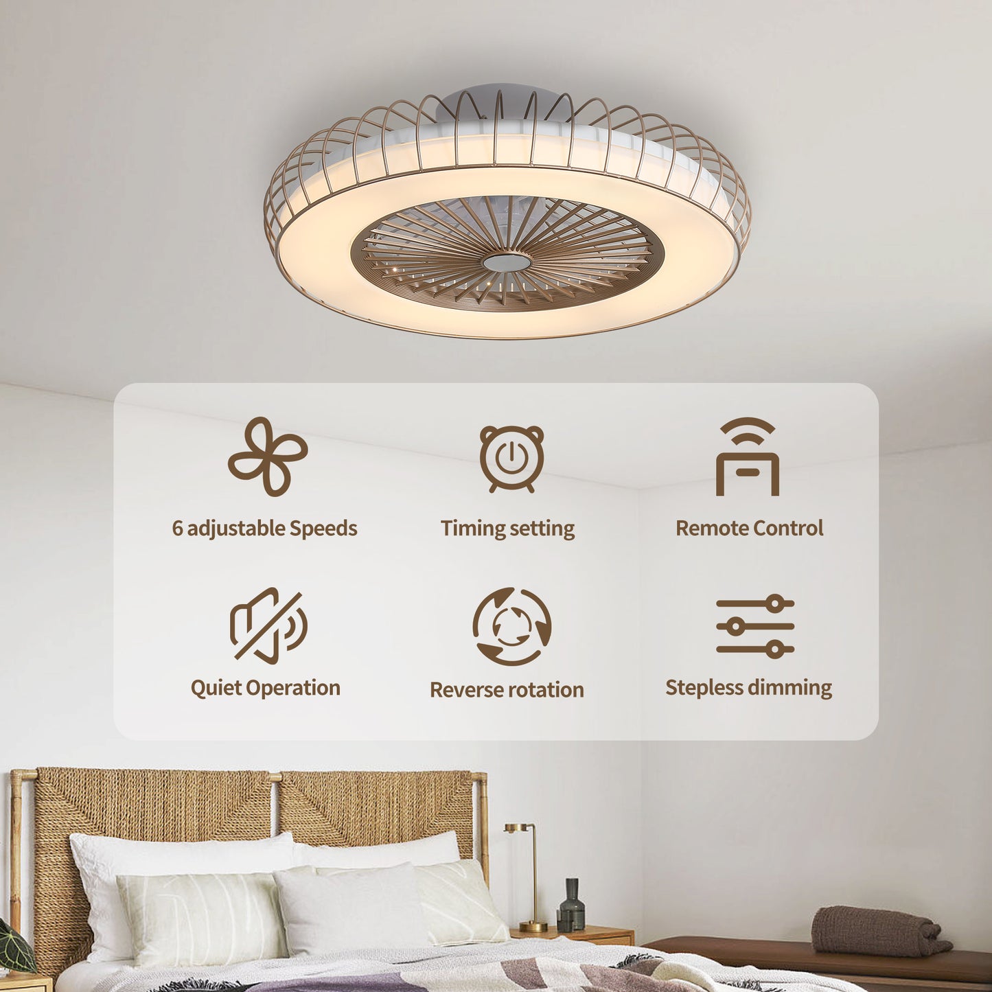 Elegant 20 Inch Gold Ceiling Fan with LED Lights