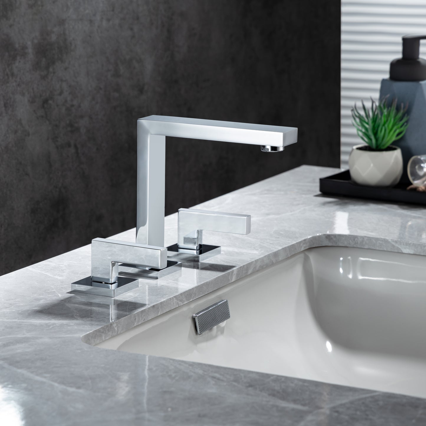 Modern Square Brushed Chrome Bathroom Faucet for Sink - Brass 2 Handle Lavatory RV Faucet