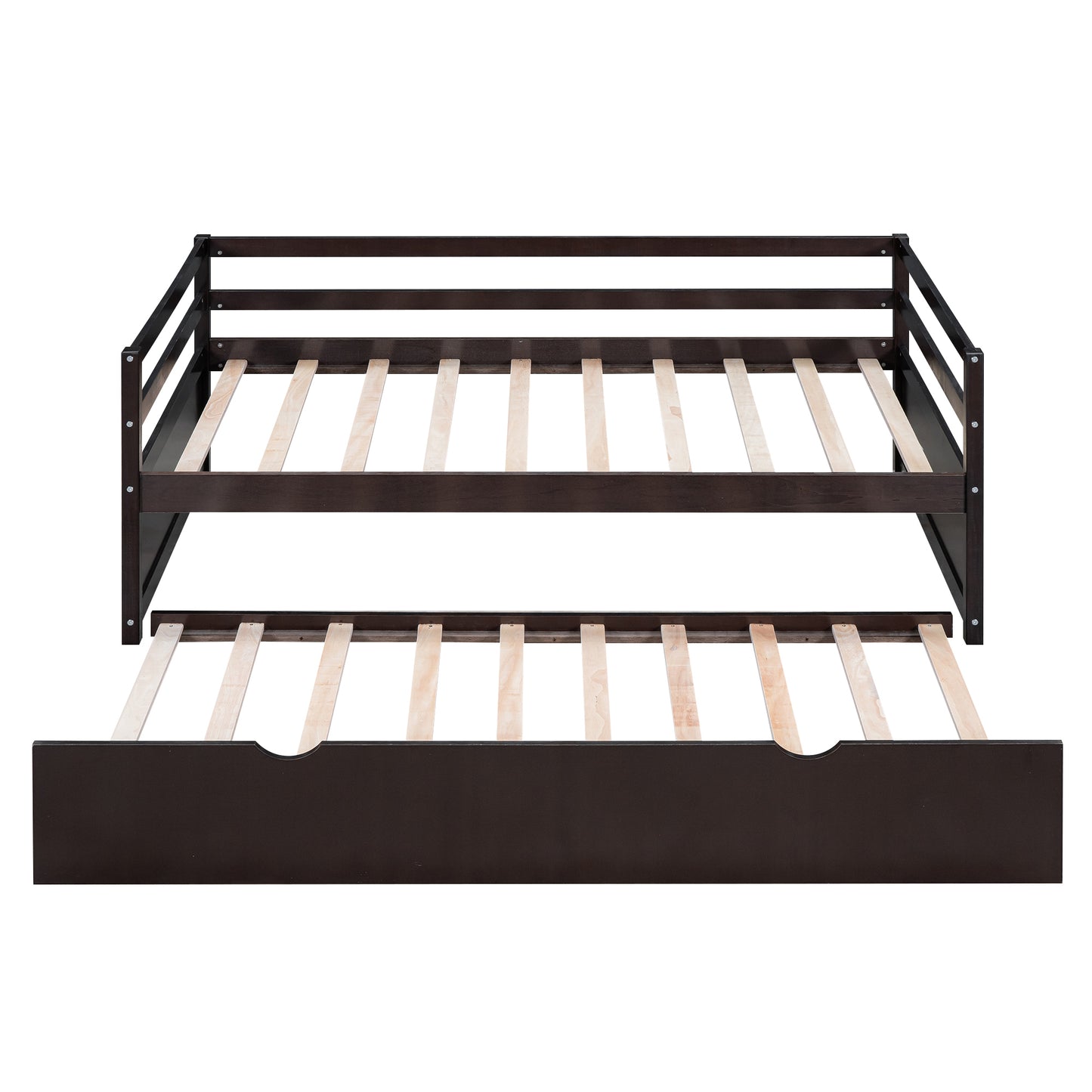 Twin Size Wood Daybed with Twin Size Trundle, Espresso(Expected Arrival Time: 1.7)