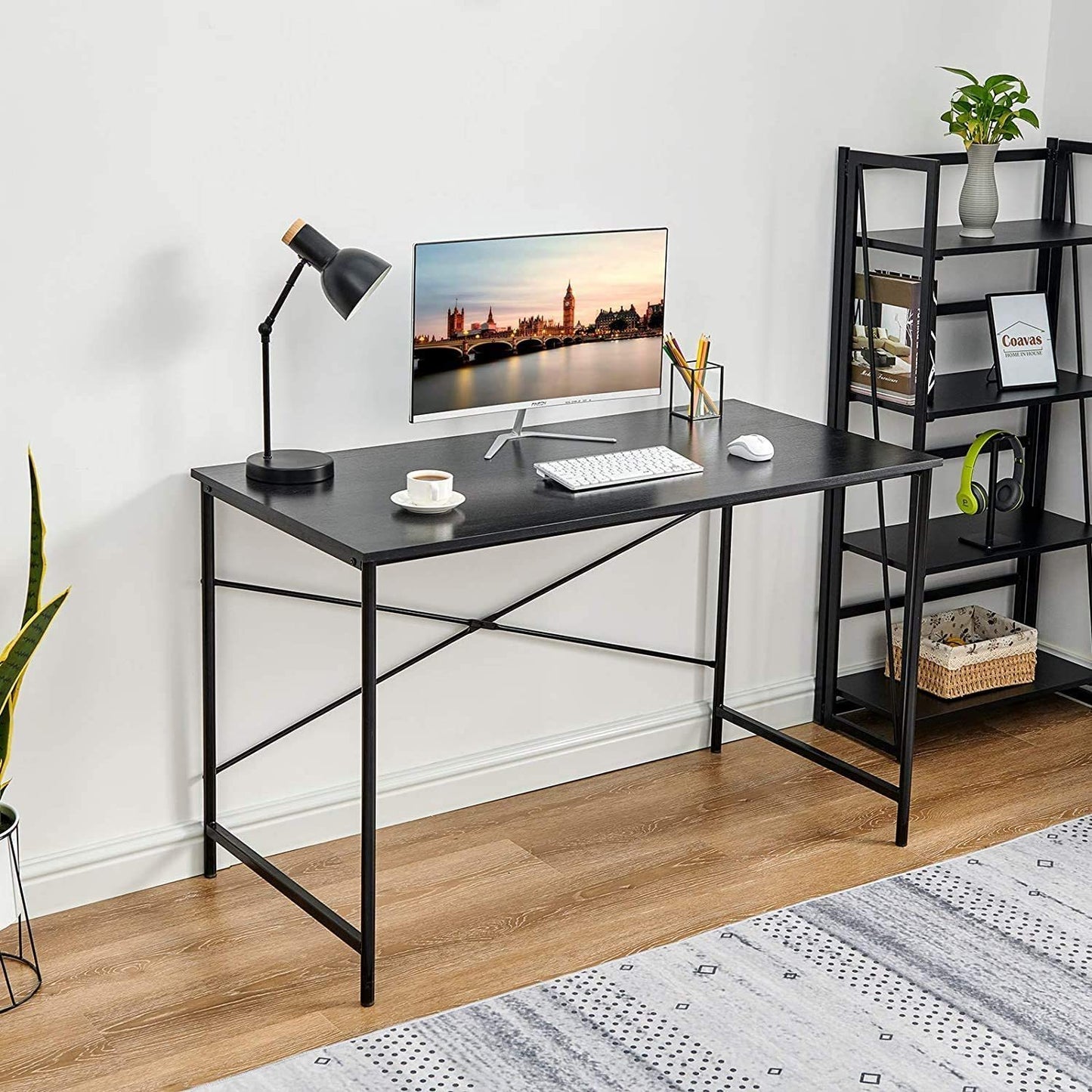 Sleek Black Metal Work Desk - Streamlined Modern Home Office Design