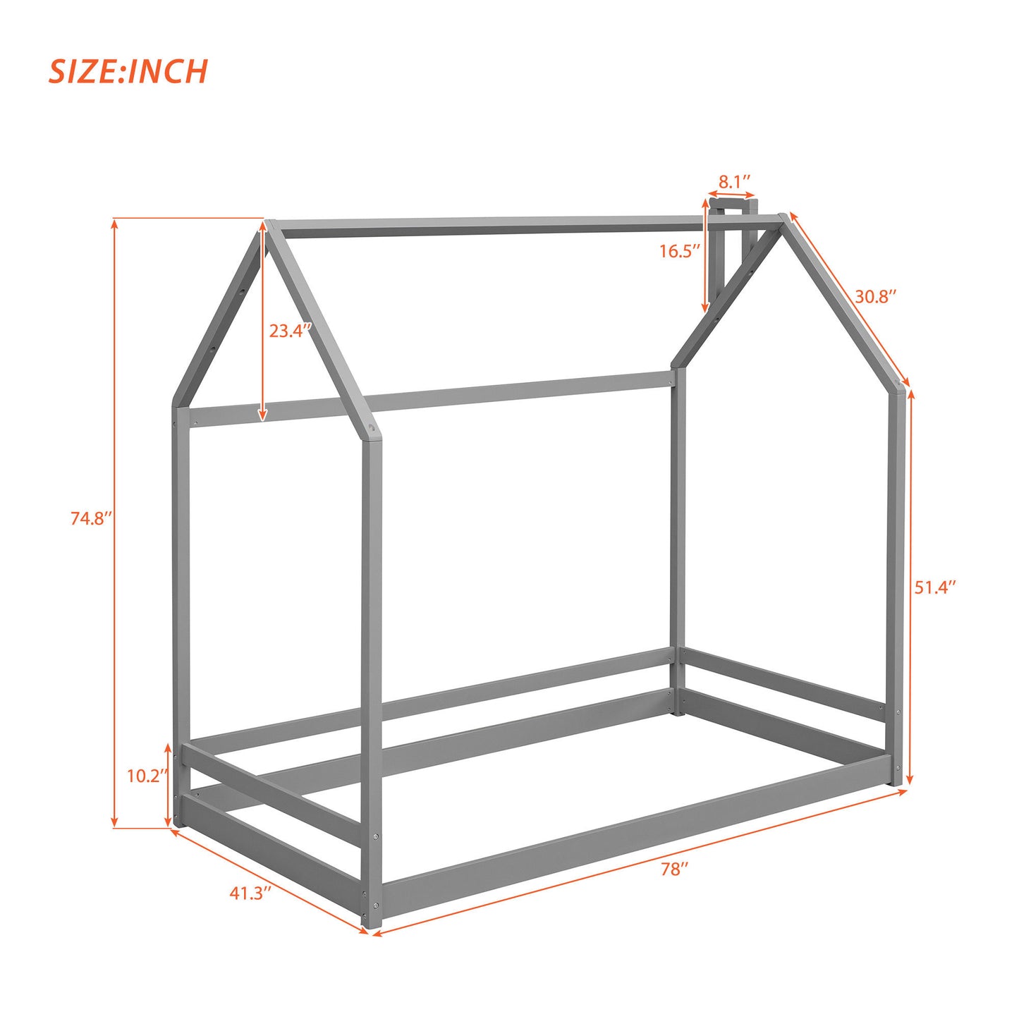 Twin Size House Bed Wood Bed, Gray(OLD SKU:WF281435AAE)