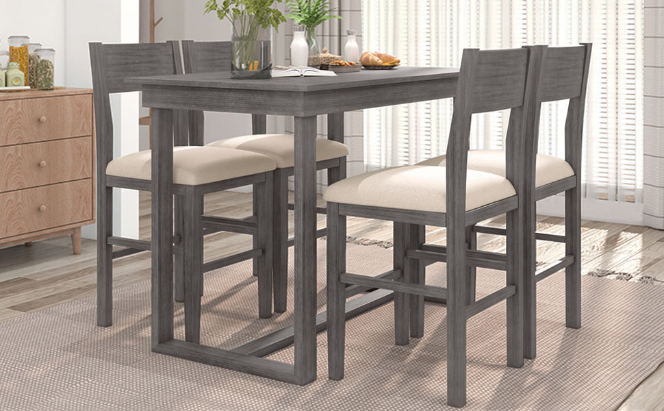 Farmhouse Counter Height 5-Piece Dining Table Set with 1 Rectangular Dining Table and 4 Dining Chairs for Small Places,Gray