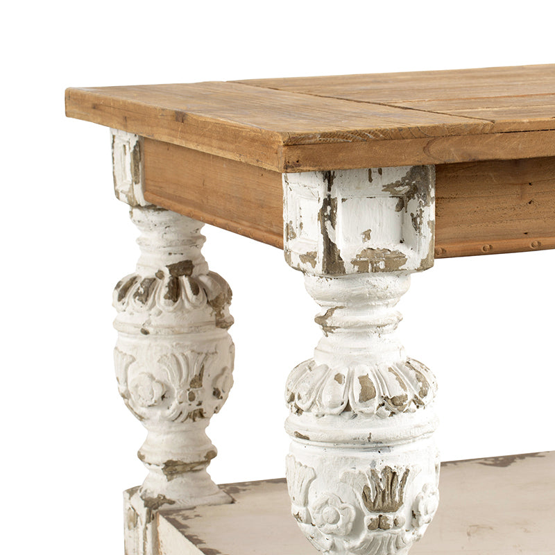 French Country Wooden Coffee Table with Ornate Legs and Storage Shelf