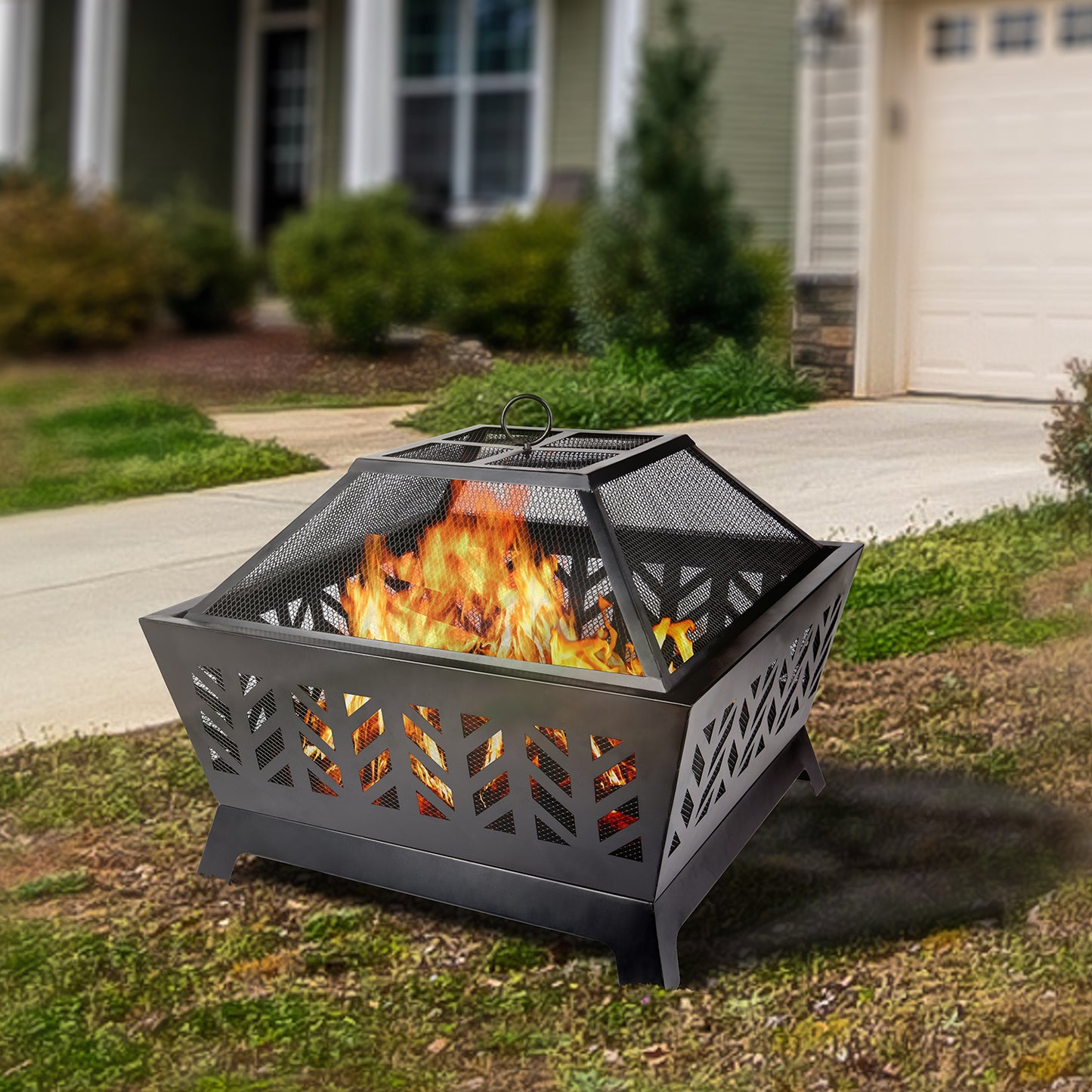 25.98'' Square Iron Outdoor Fire Pit