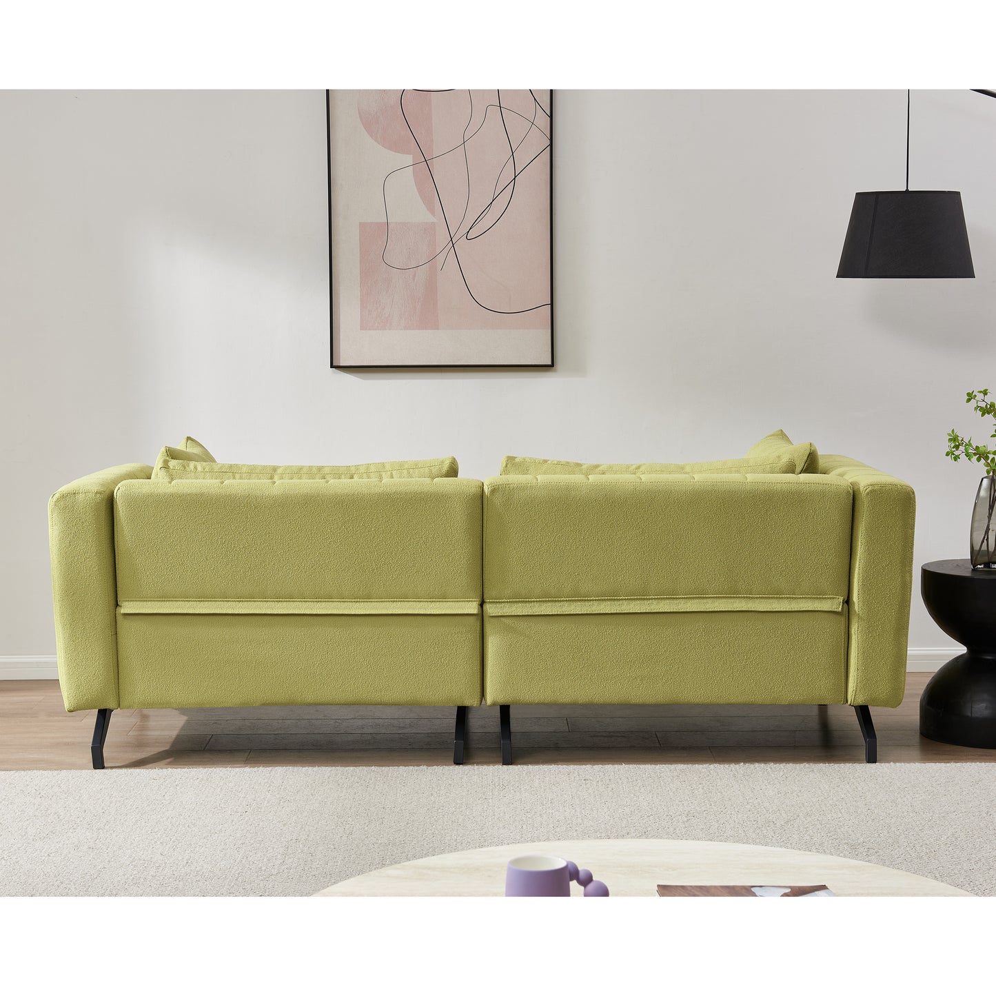 Living  Room  Sofa Couch with Metal Legs Light Green Fabric