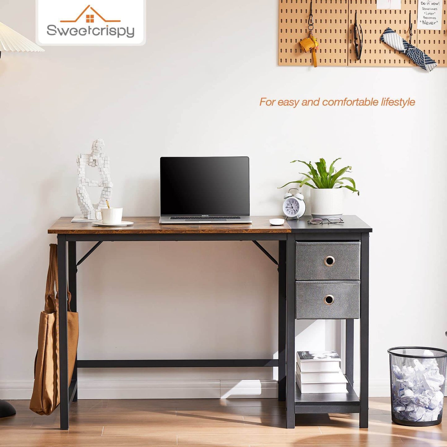 Modern Black Wood Home Office Desk with Spacious Storage