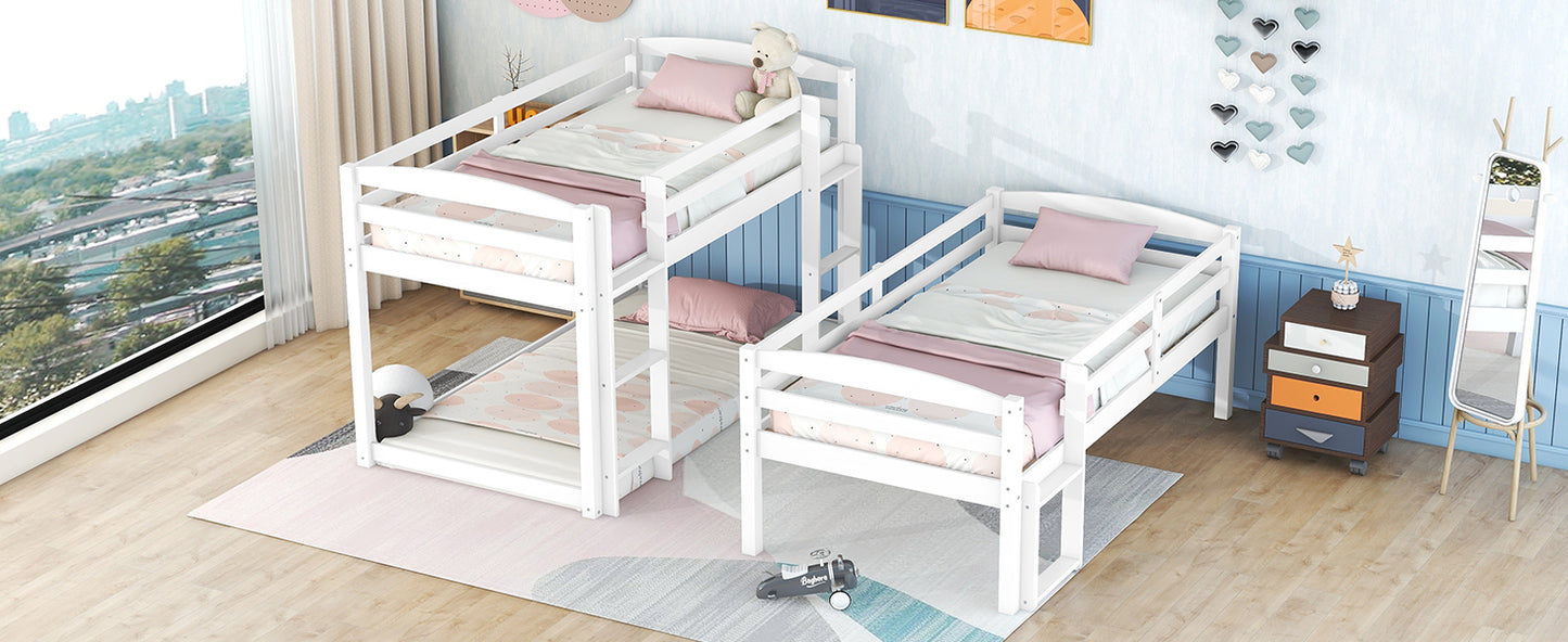 White Triple Bunk Bed with Three Twin Beds