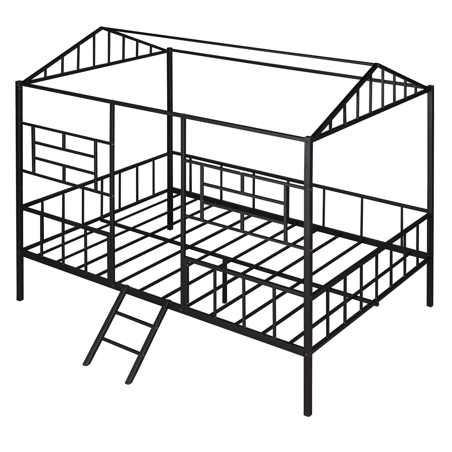 Metal House Bed Frame Full Size with Slatted Support No Box Spring Needed Black