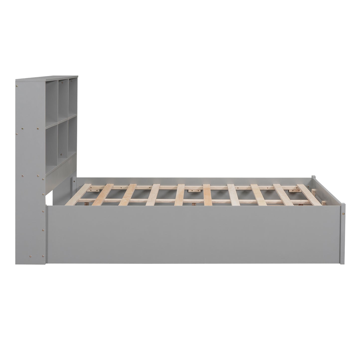 Full Size Platform Bed with Storage Headboard, Charging Station and 2 Drawers, Gray