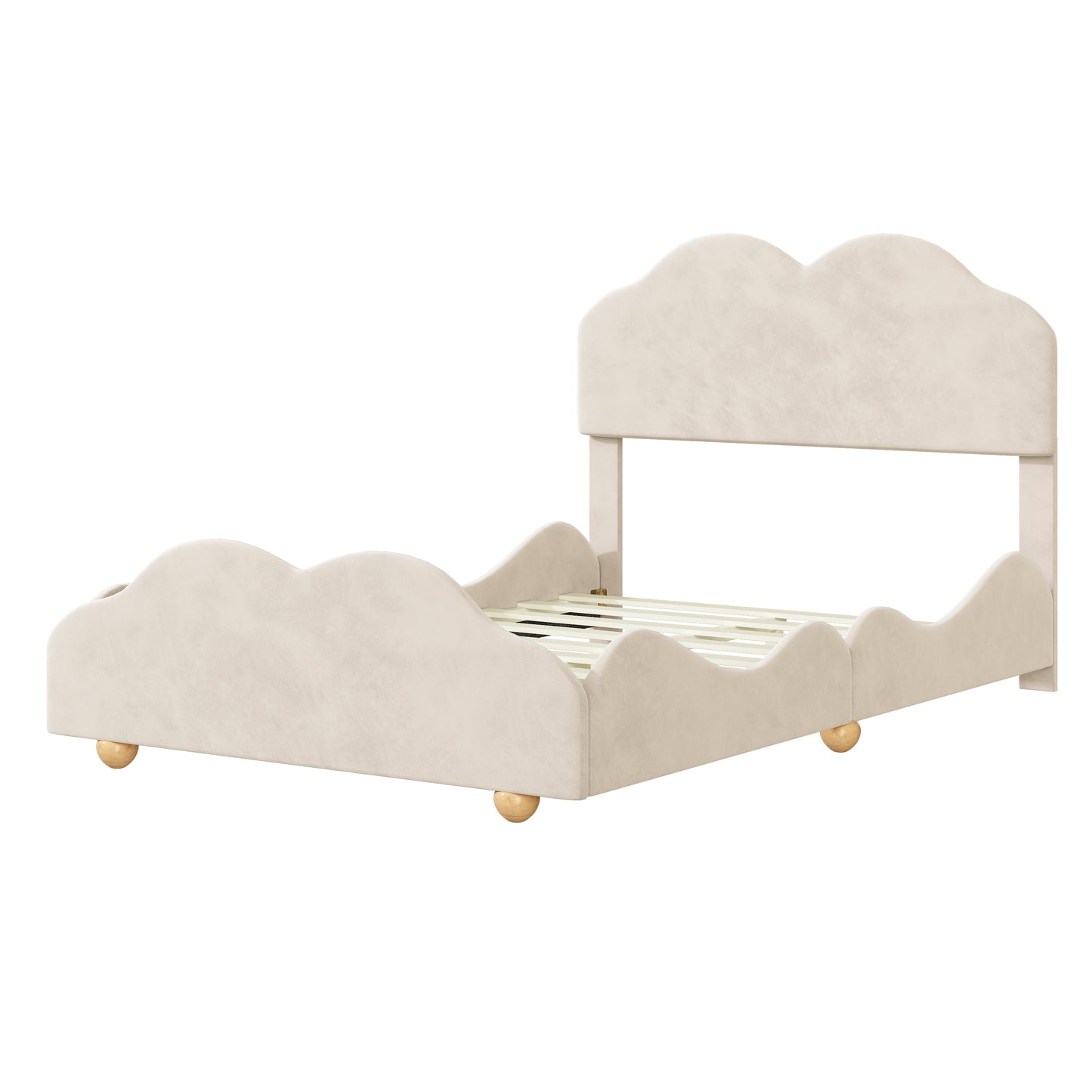 Full Size Upholstered Platform Bed with Cloud Shaped bed board, Beige