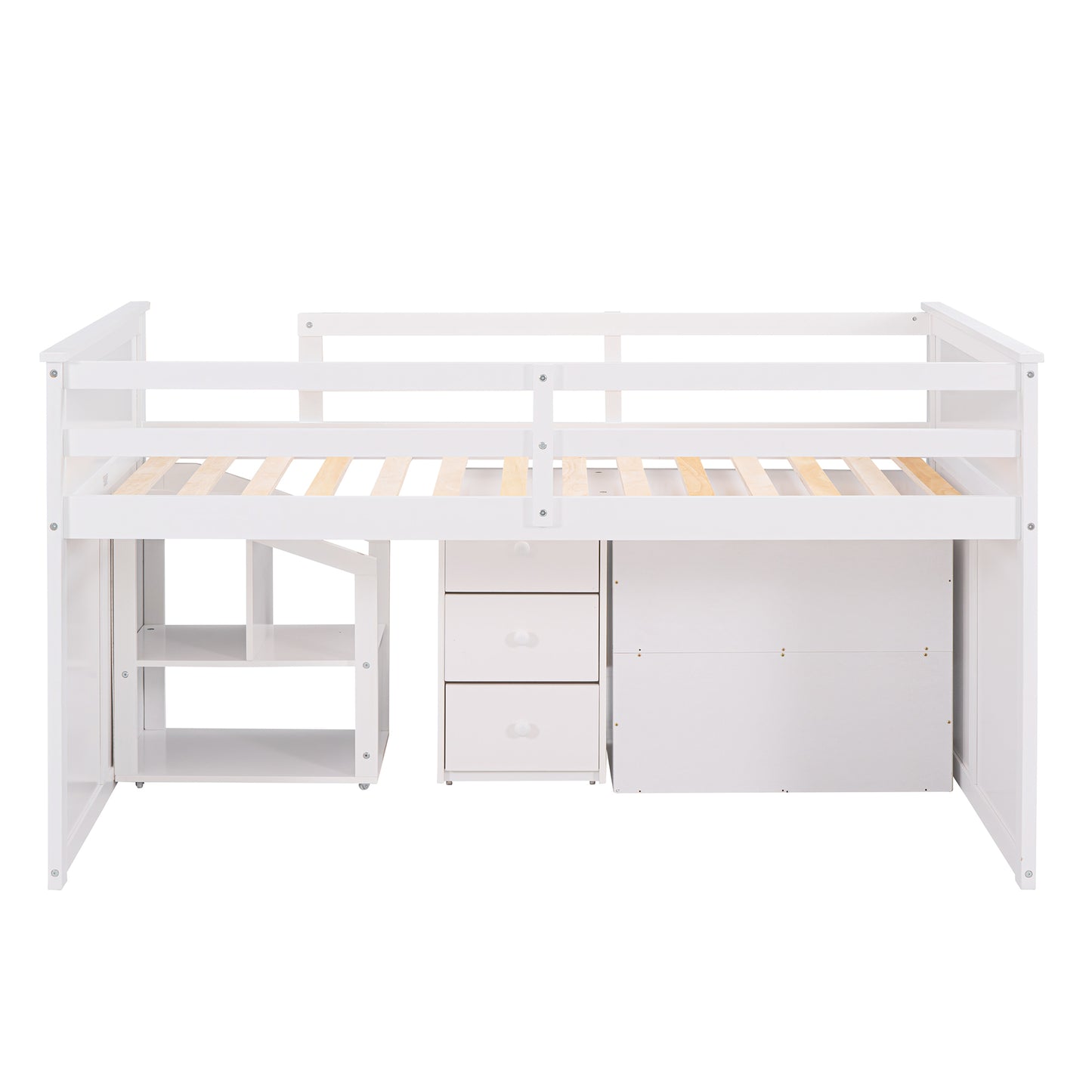 Loft Bed Low Study Twin Size Loft Bed With Storage Steps and Portable,Desk,White(: LT000101AAK)