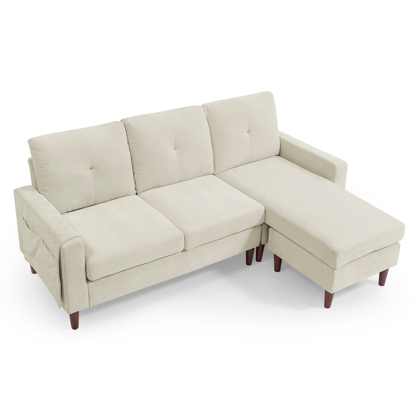 80 Convertible L-Shaped Sectional Sofa with Reversible Chaise and Removable Cushions, Beige Chenille