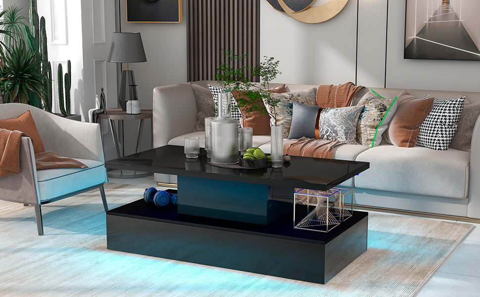 Modern LED Coffee Table with 16 Colors and Remote Control - Black