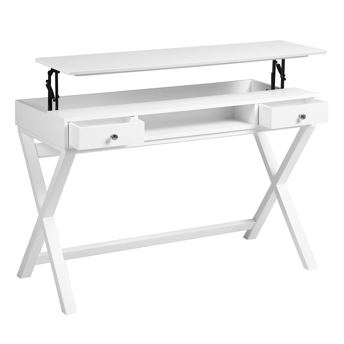 Adjustable Lift Desk with Storage Drawers, Contemporary Farmhouse Home Office Desk, White