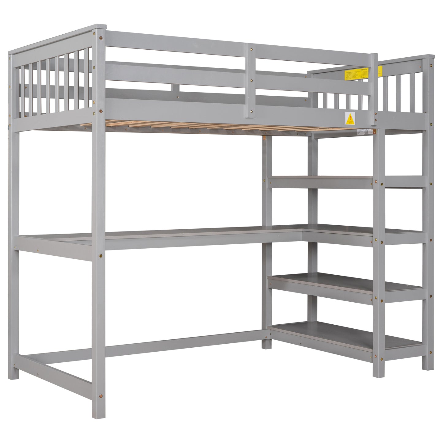 Twin Size Loft Bed with Storage Shelves and Under-bed Desk, Gray(OLD SKU:SM000245AAE-1)