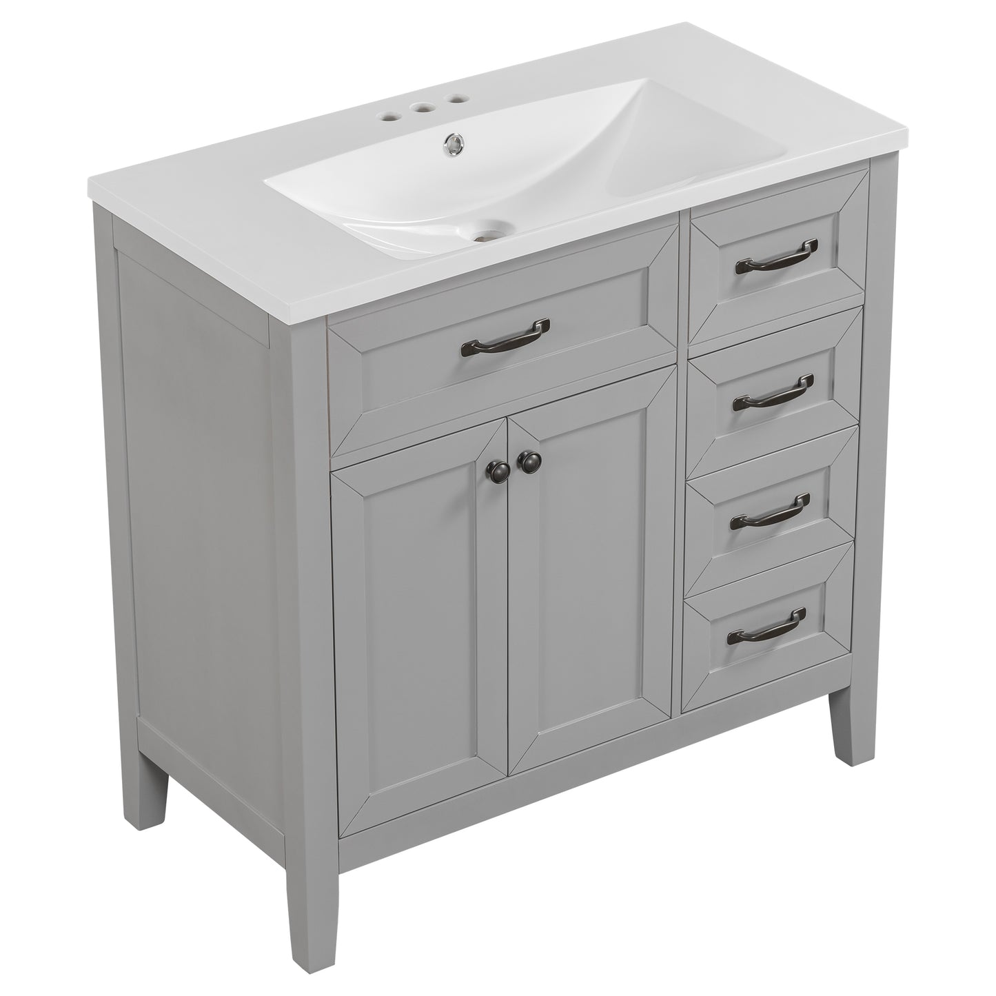 36" Bathroom Vanity with Sink Combo, Bathroom Cabinet with Drawers, Solid Frame and MDF Board, Grey