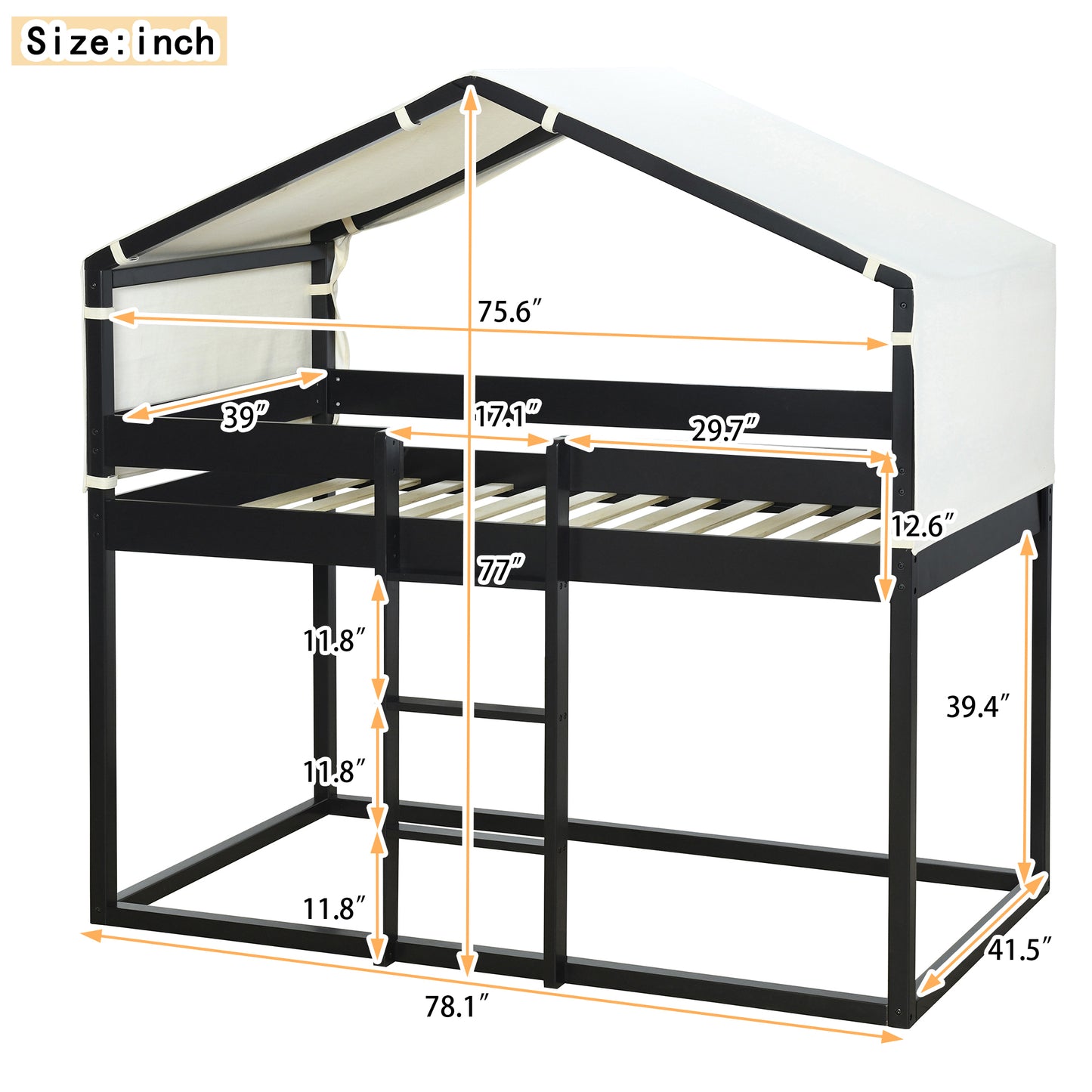 Espresso Wood Bunk Bed with Fun Tent House Design