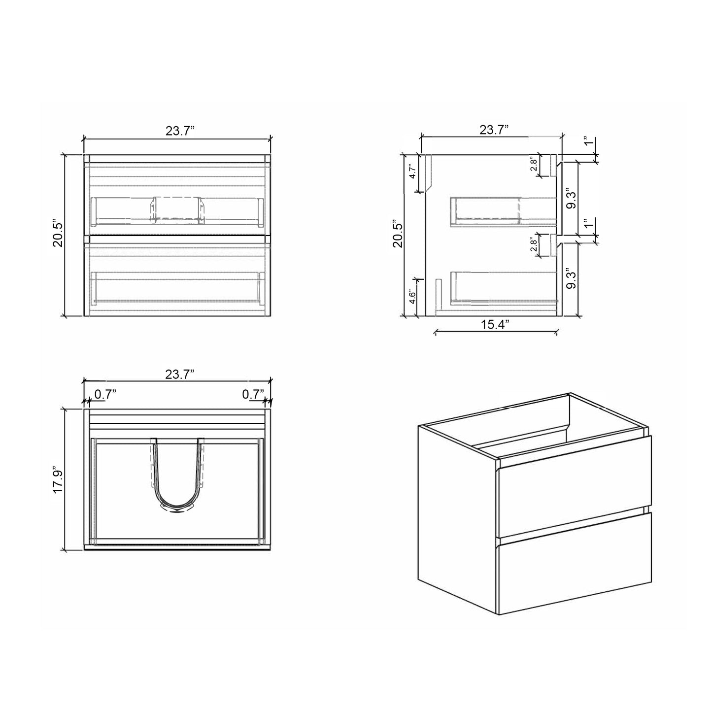 Alice 24" Gray Bathroom Vanity with Sink, Large Storage Wall Mounted Floating Bathroom Vanity for Modern Bathroom, One-Piece Black Sink Basin without Drain and Faucet