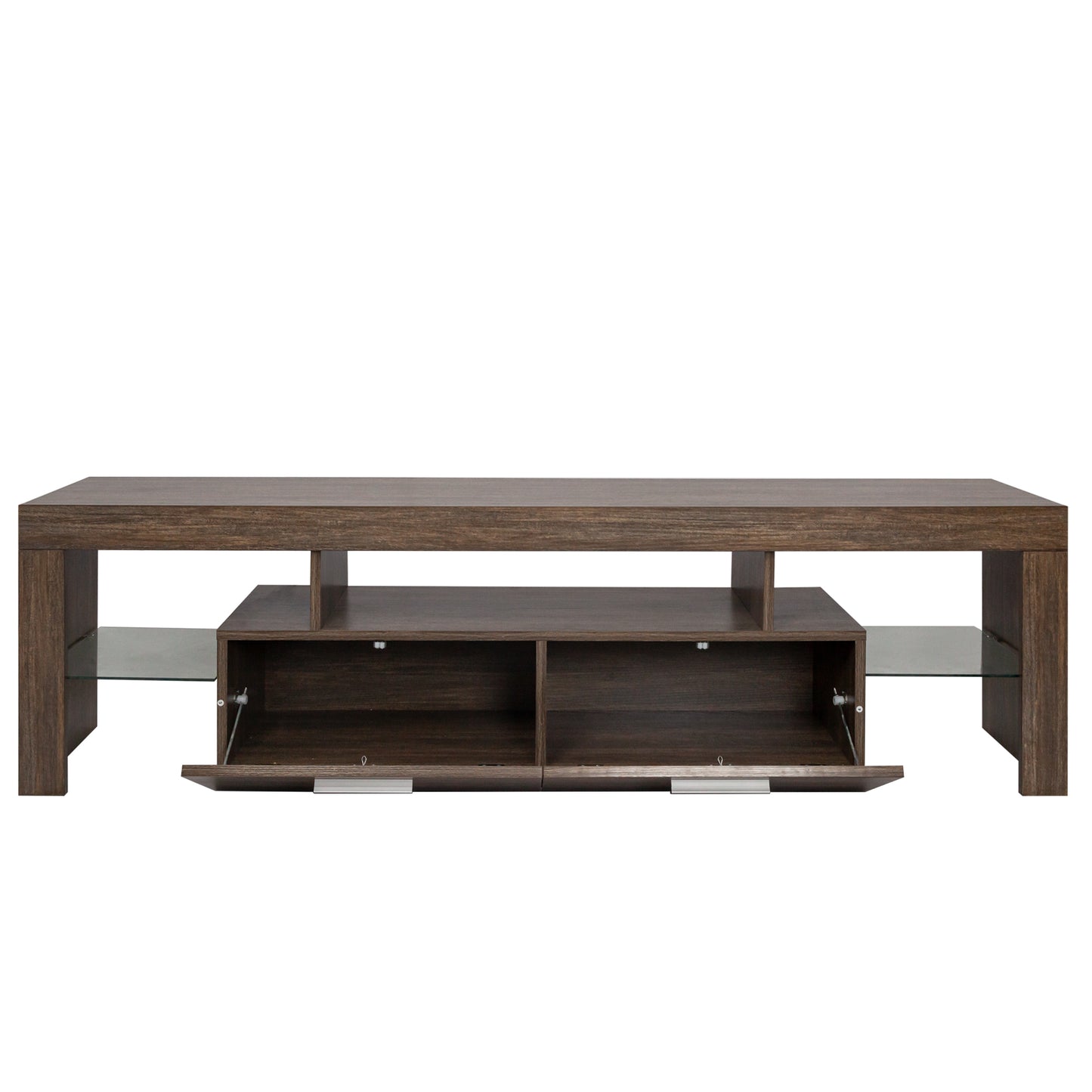 Brown Modern TV Stand with LED Lights & Toughened Glass Shelf