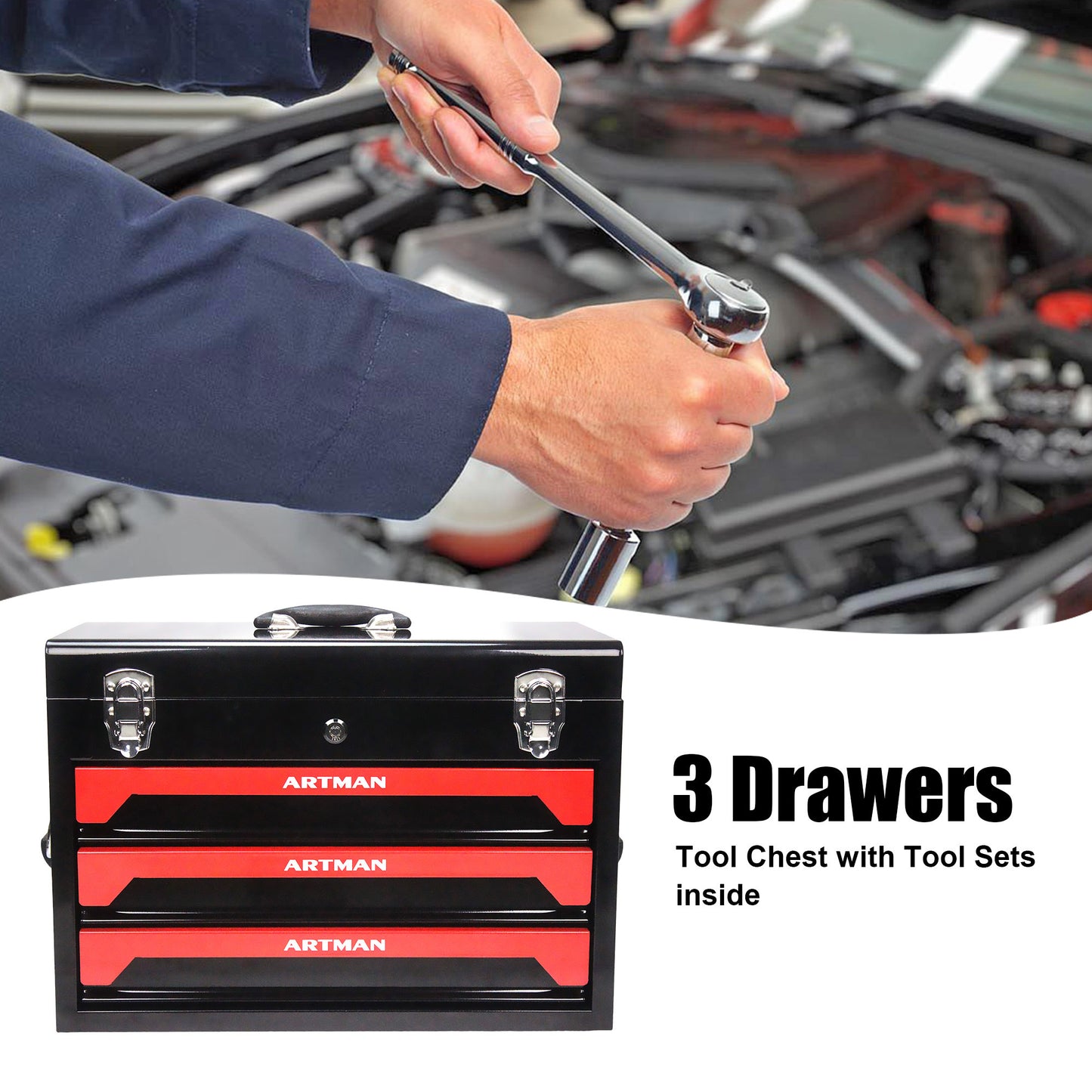 3 Drawers Tool Box with Tool Set