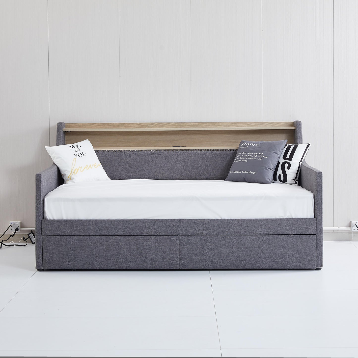 Twin Size Daybed with Storage Drawers, Upholstered Daybed with Charging Station and LED Lights, Gray (Expect arrive date: Jan 18th, 2024)