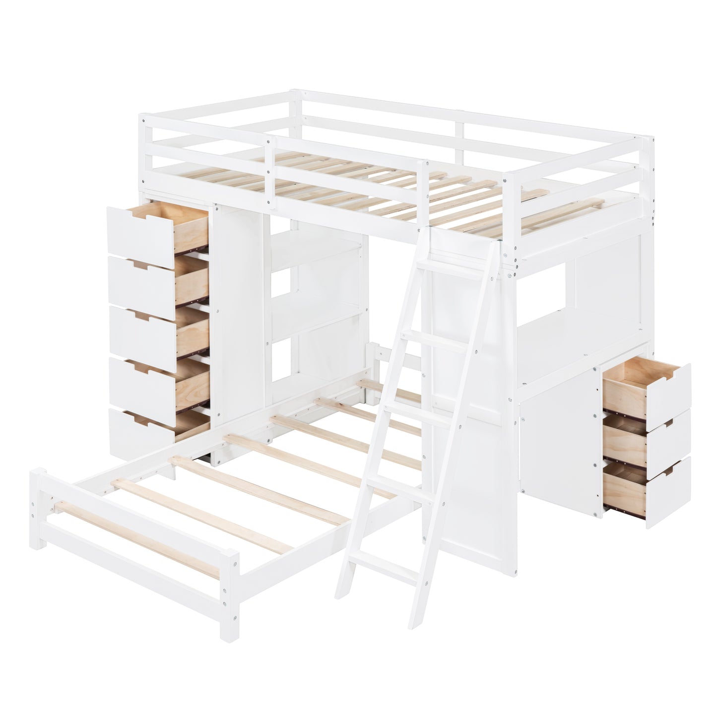 White Twin Bunk Bed with LED Light, USB Ports, and Storage Options