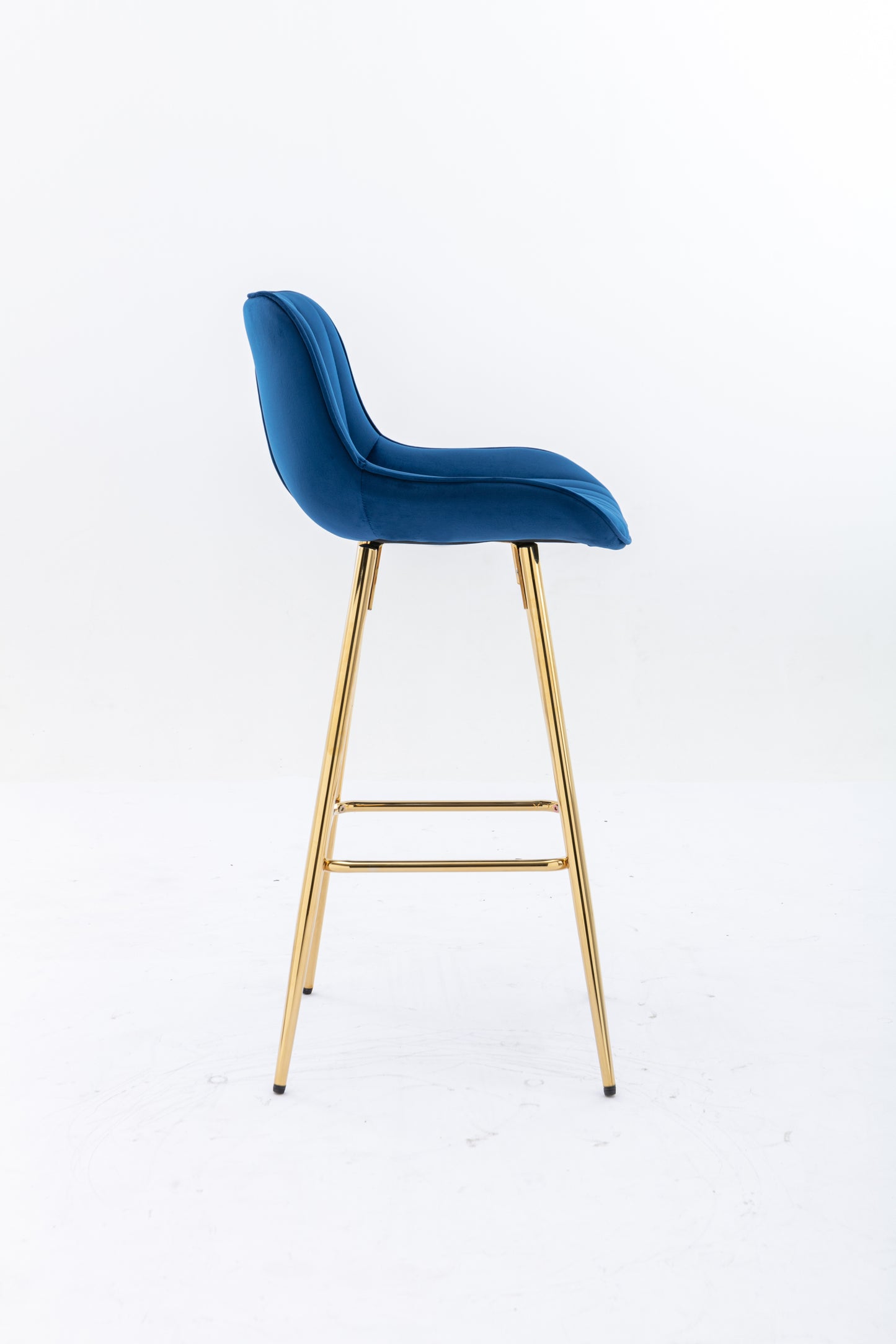 26 Inch Set of 2 Bar Stools,with Steel Frame Footrest Velvet Fabric Golden Leg Simple Bar Stool,BLUE